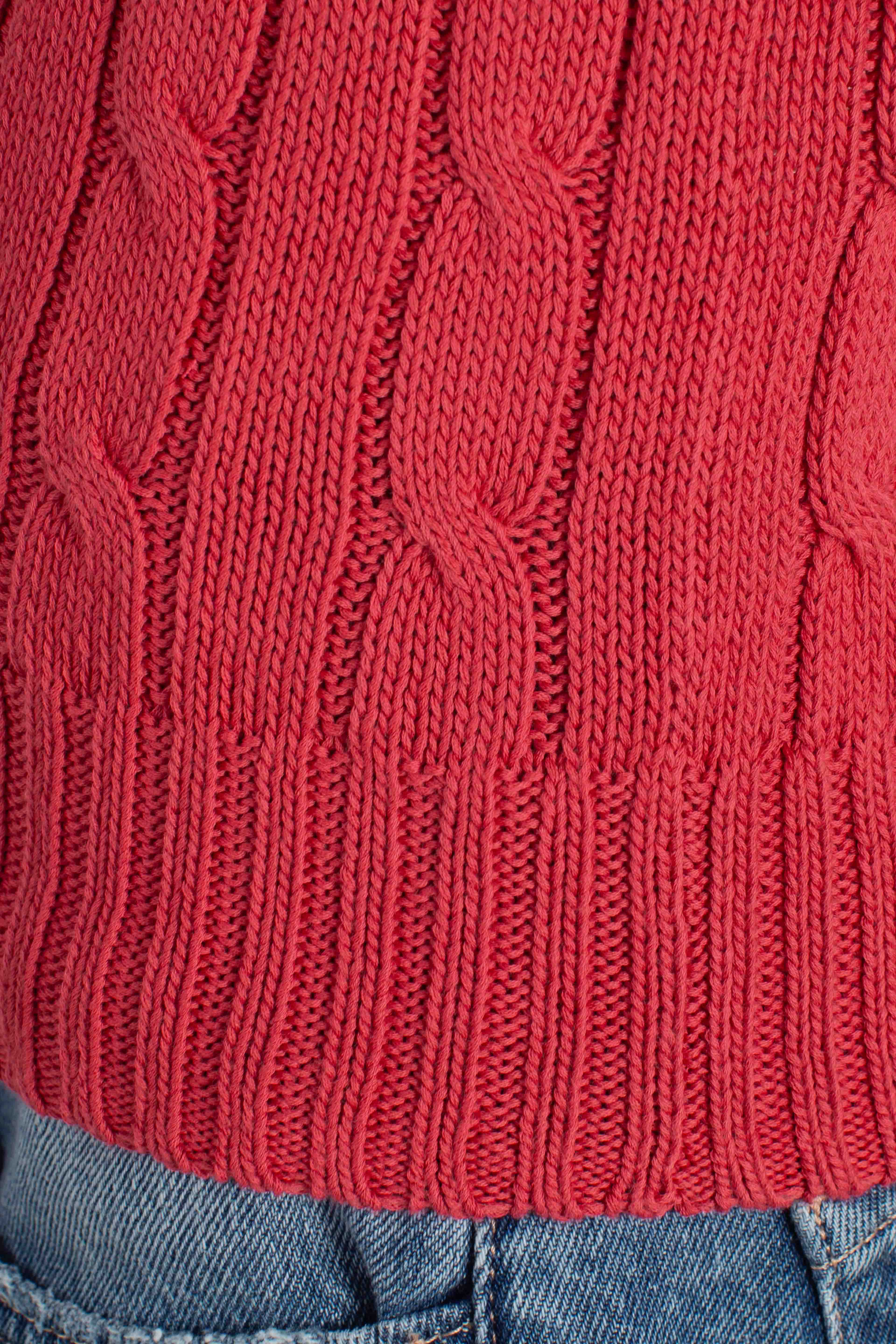 Maglia a maniche corte in cotone a trecce red