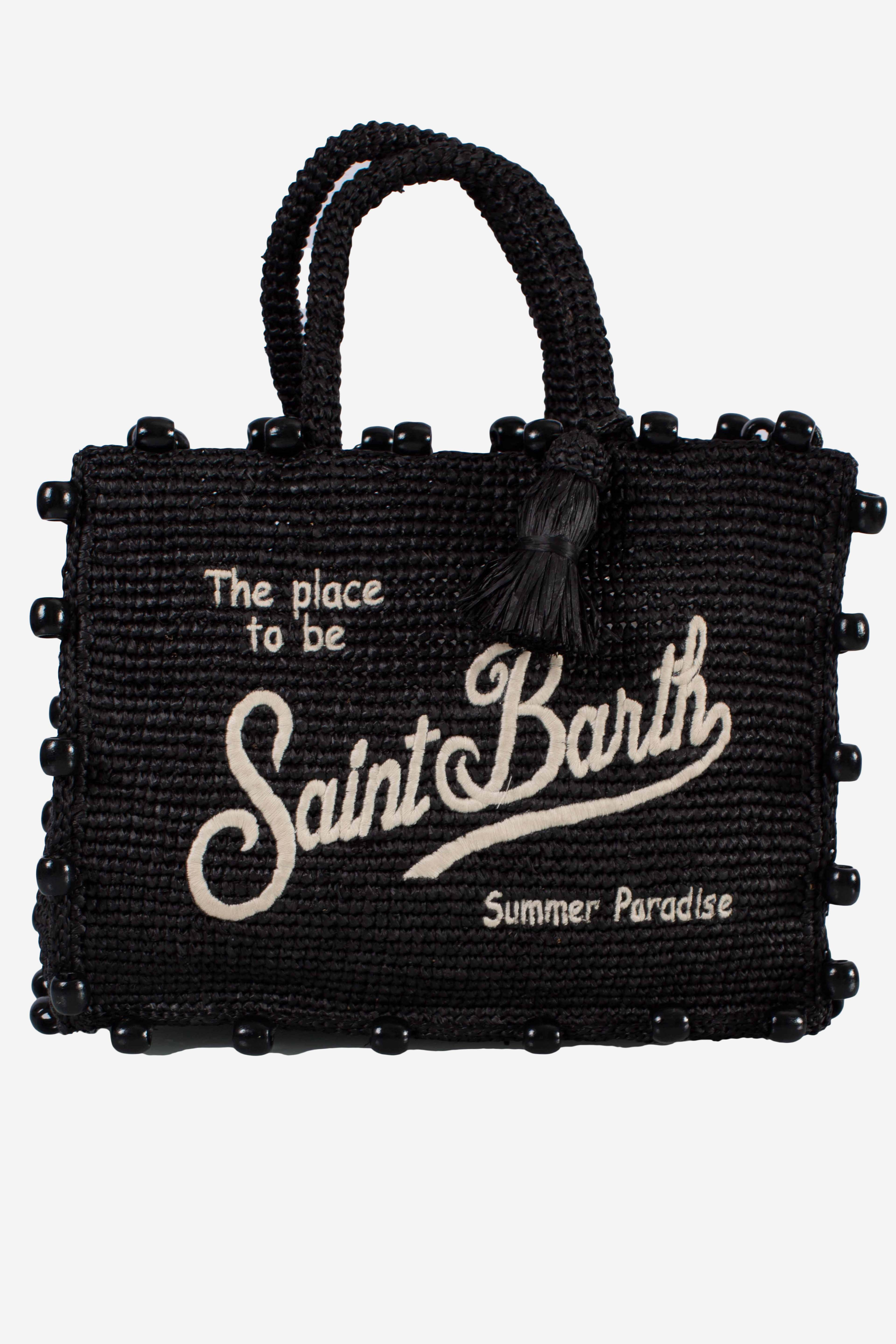 BORSA COLETTE RAFFIA BEADS BLACK