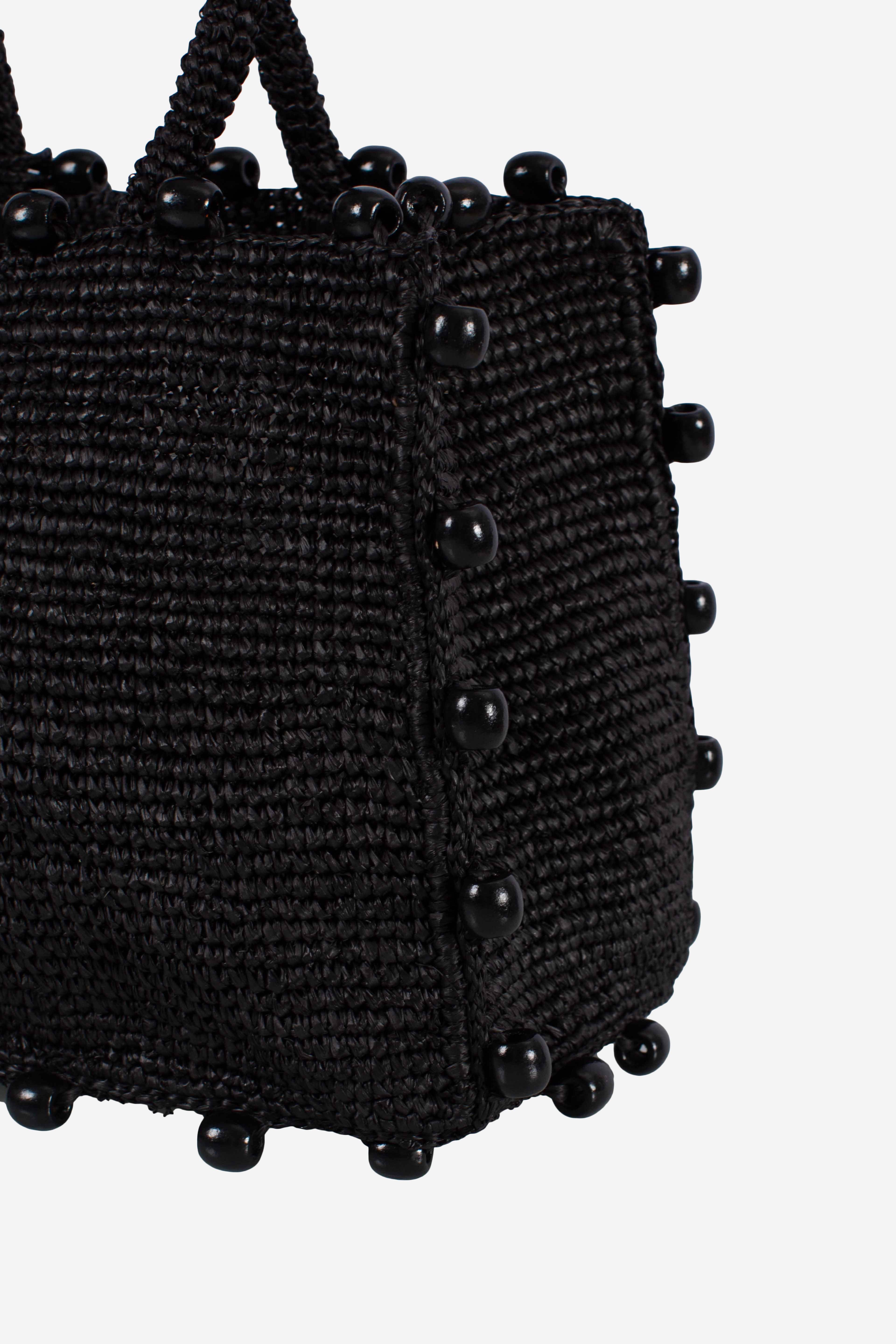 BORSA COLETTE RAFFIA BEADS BLACK