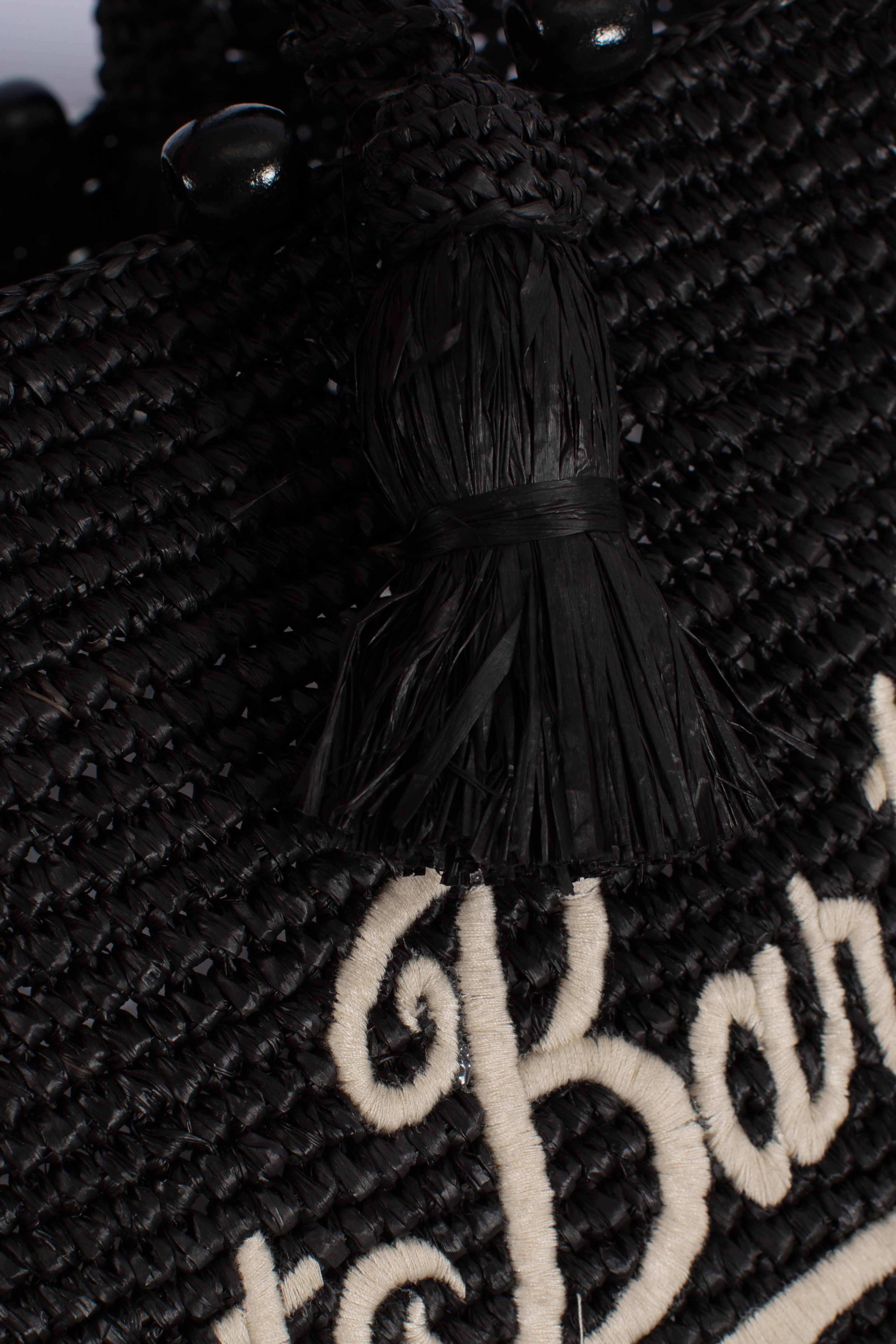 BORSA COLETTE RAFFIA BEADS BLACK
