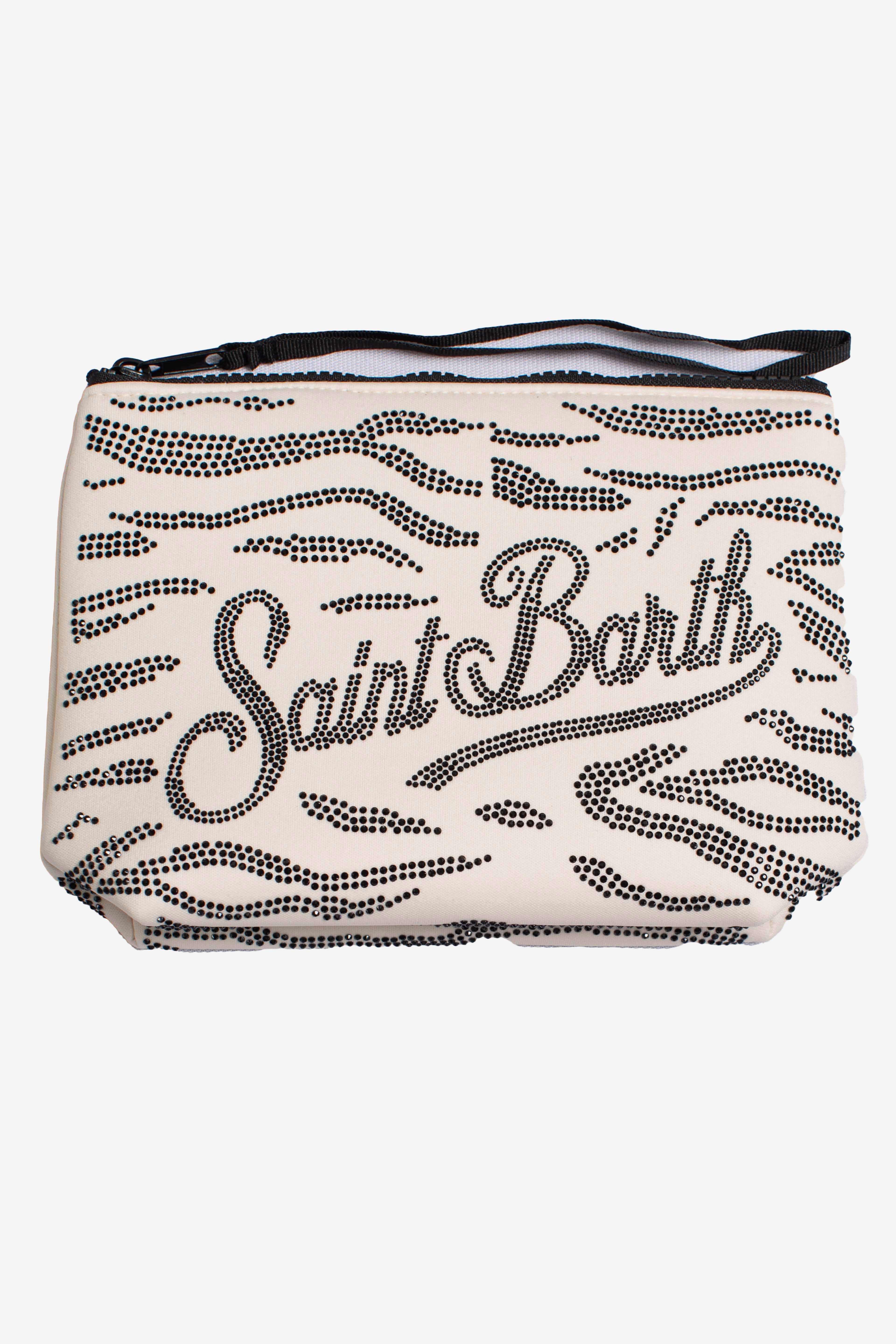 Pochette Aline in scuba con stampa zebrata e strass applicati