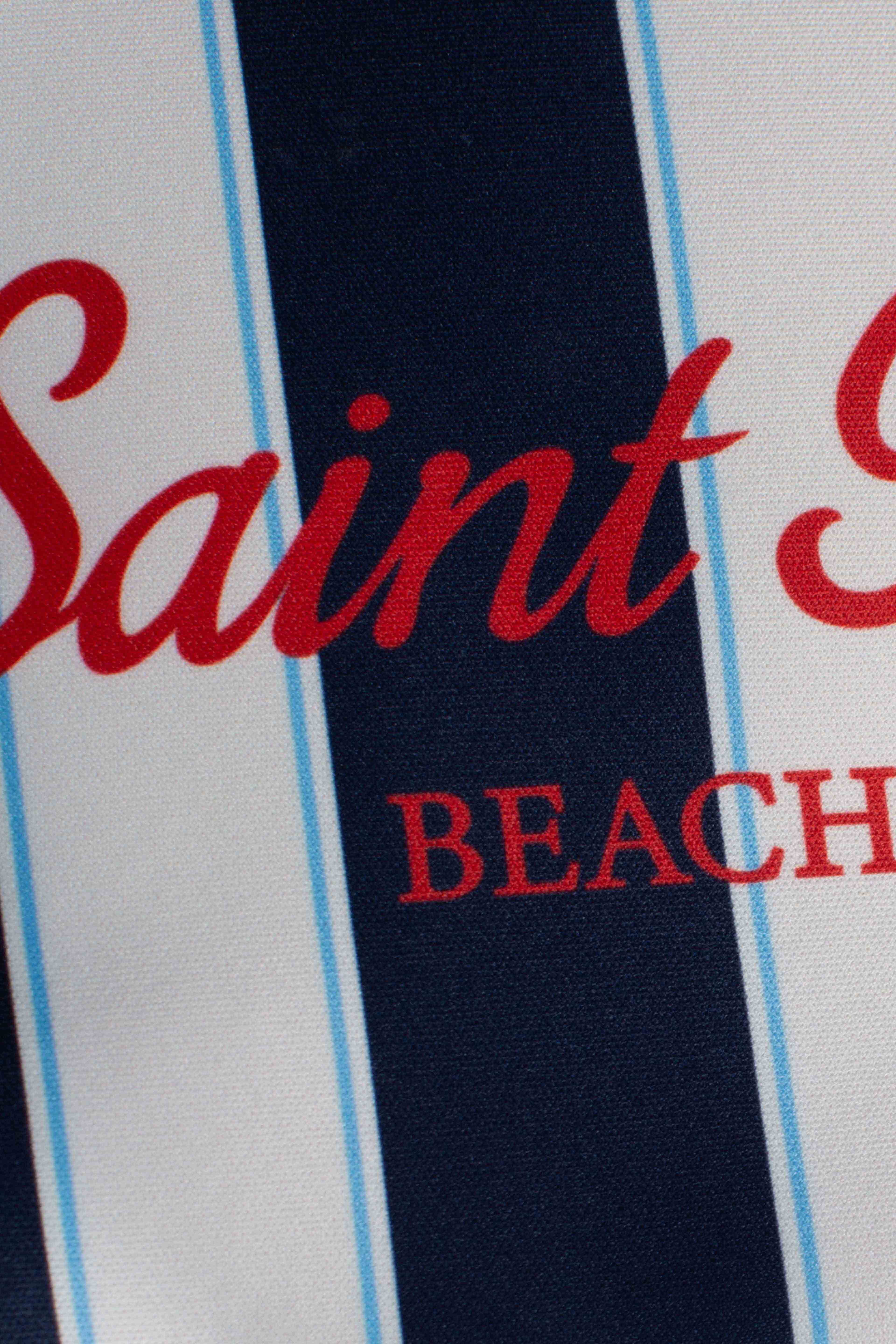 Pochette Aline in scuba a righe blu white e logo Beach Club