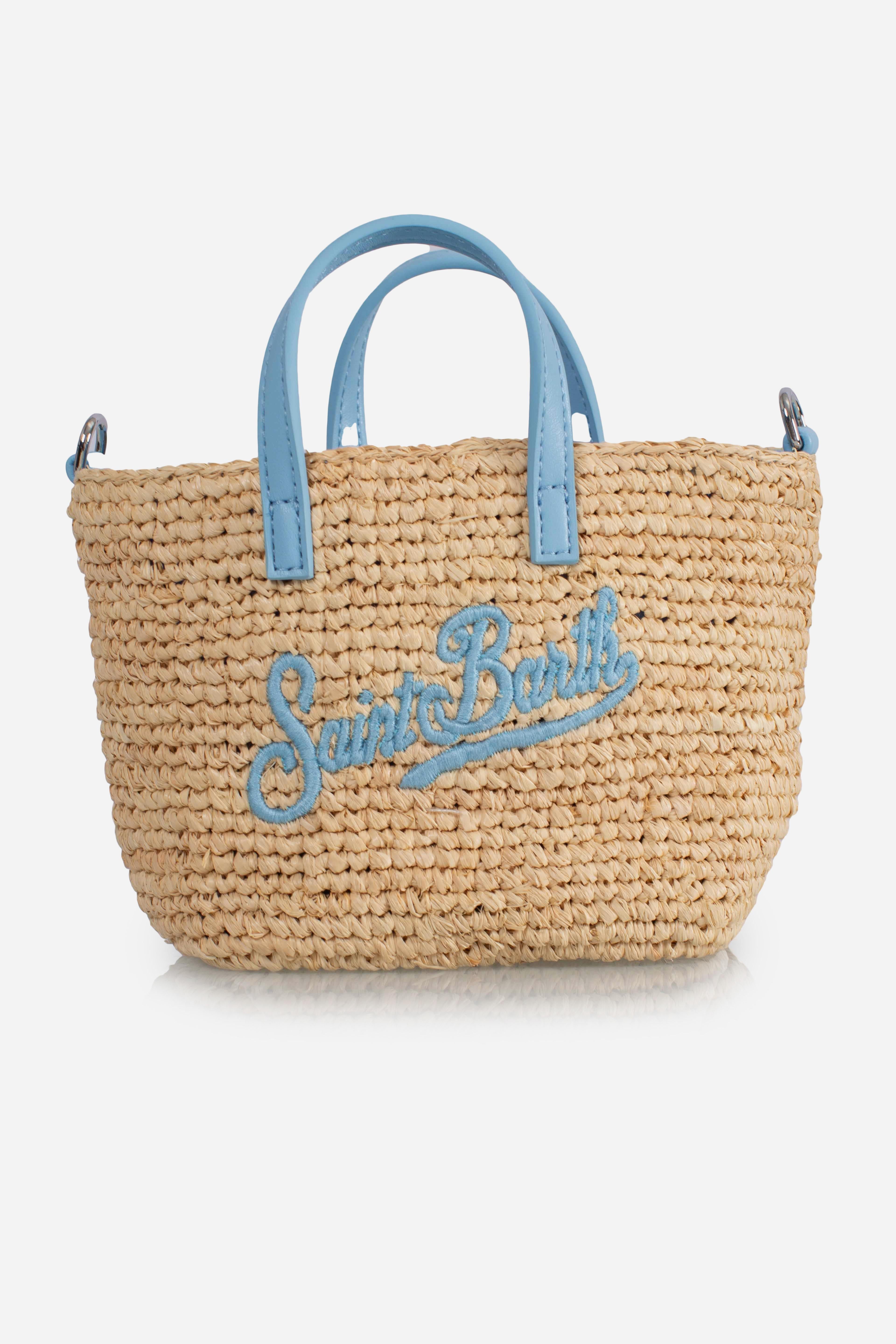 Rafia City Micro Bag beige con ricamo Saint Barth