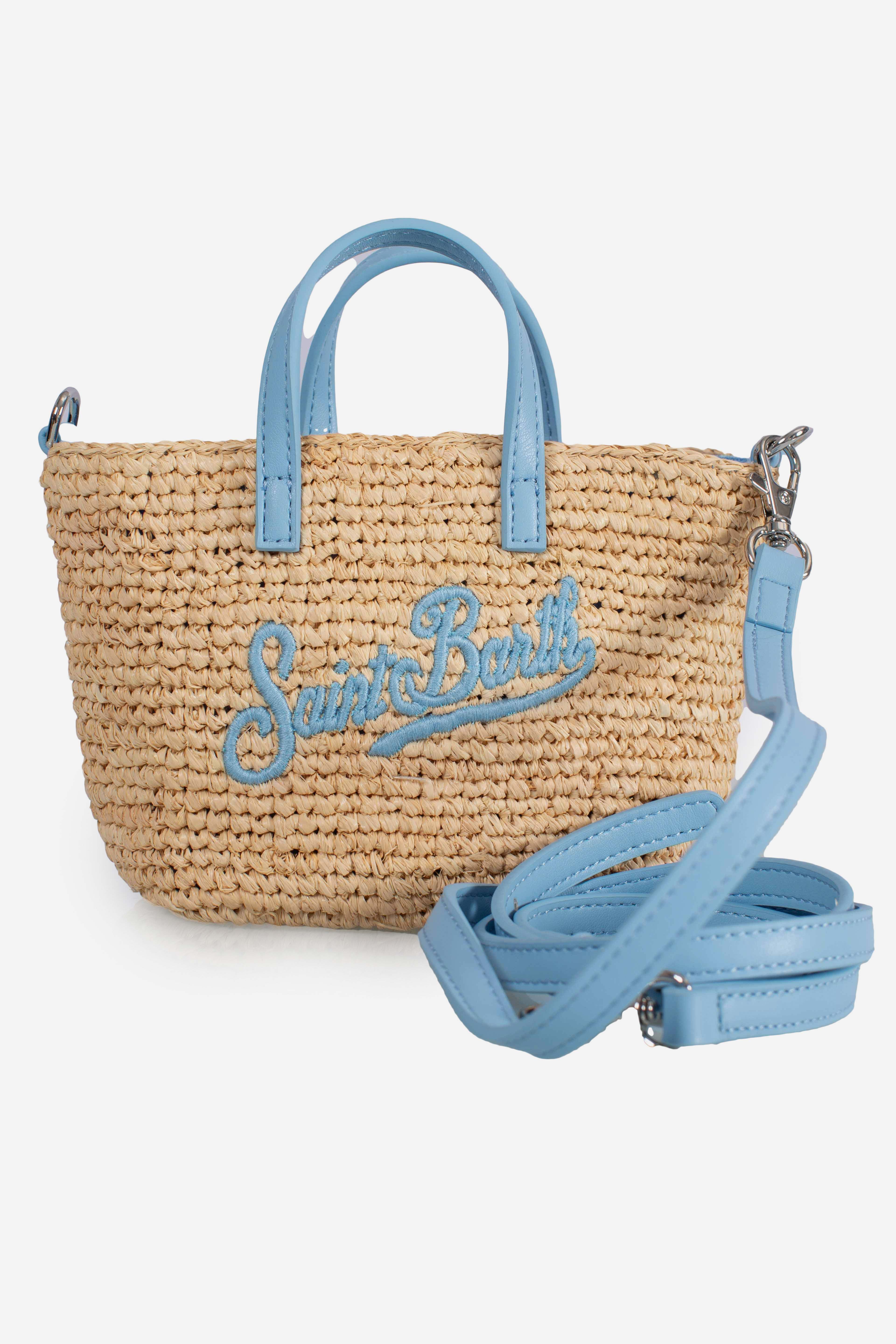 Rafia City Micro Bag beige con ricamo Saint Barth