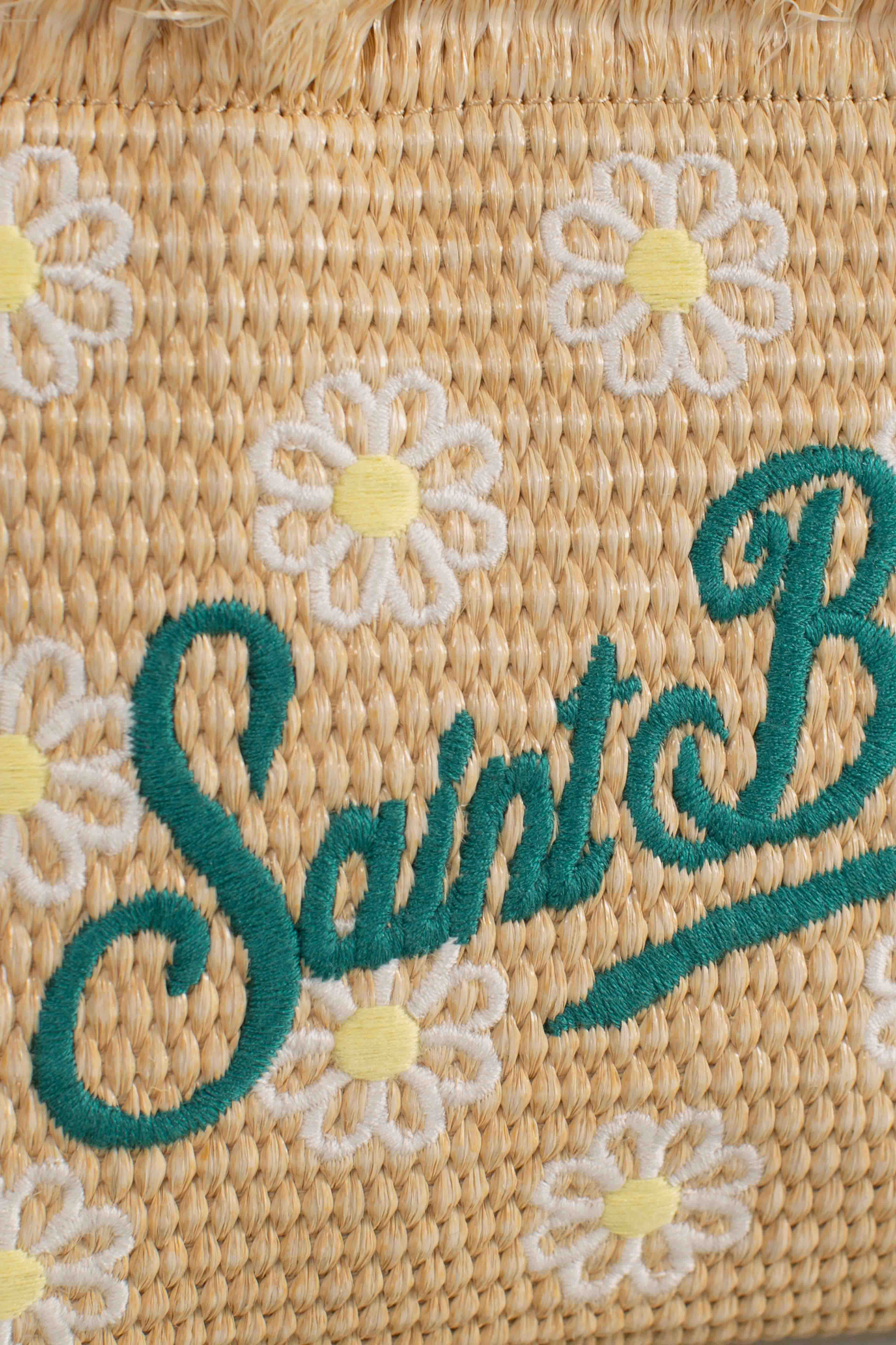 Borsa Mini Vanity effetto paglia con patch margherite applicato
