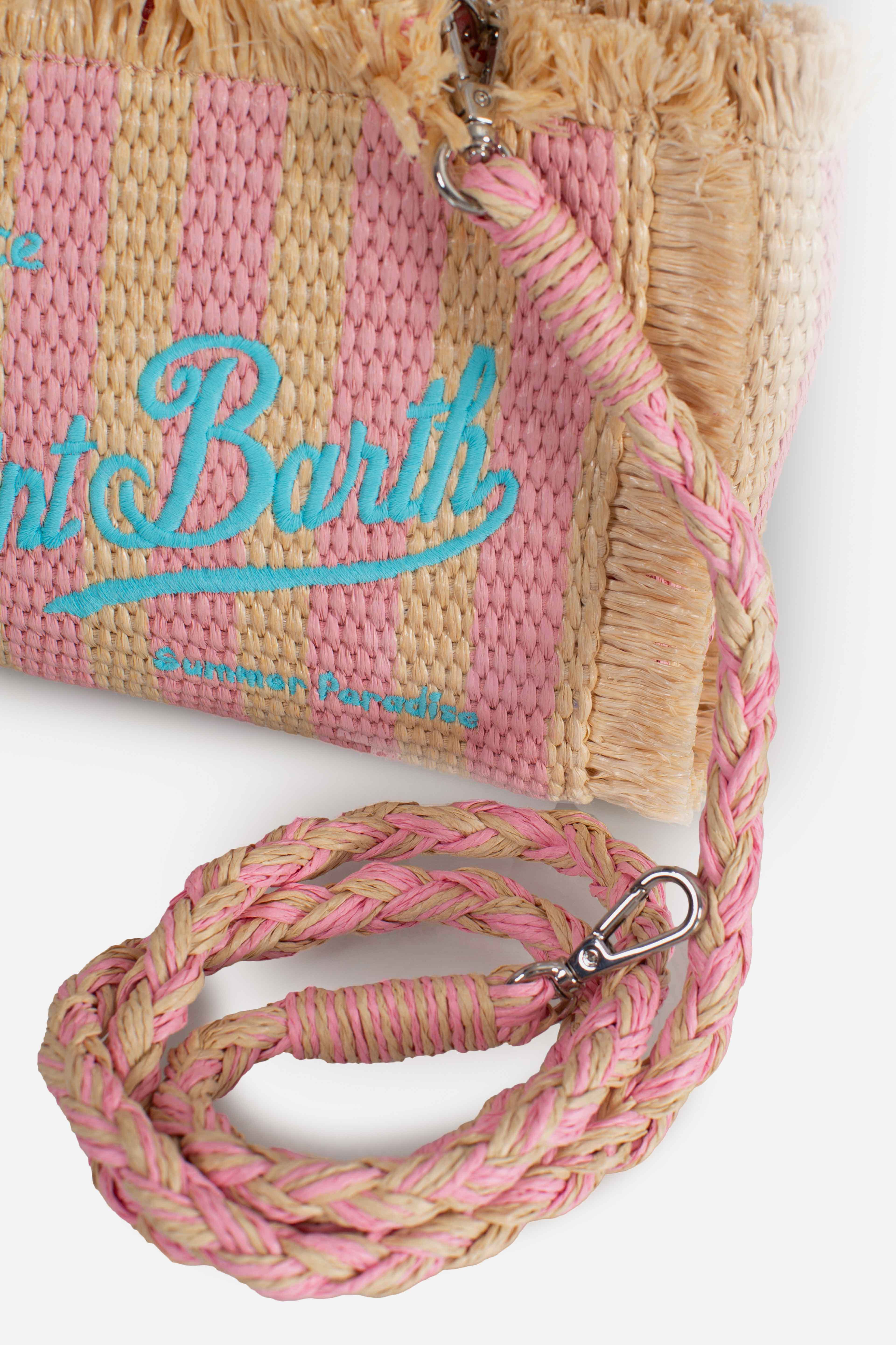 Borsa Mini Vanity effetto paglia con stampa a righe