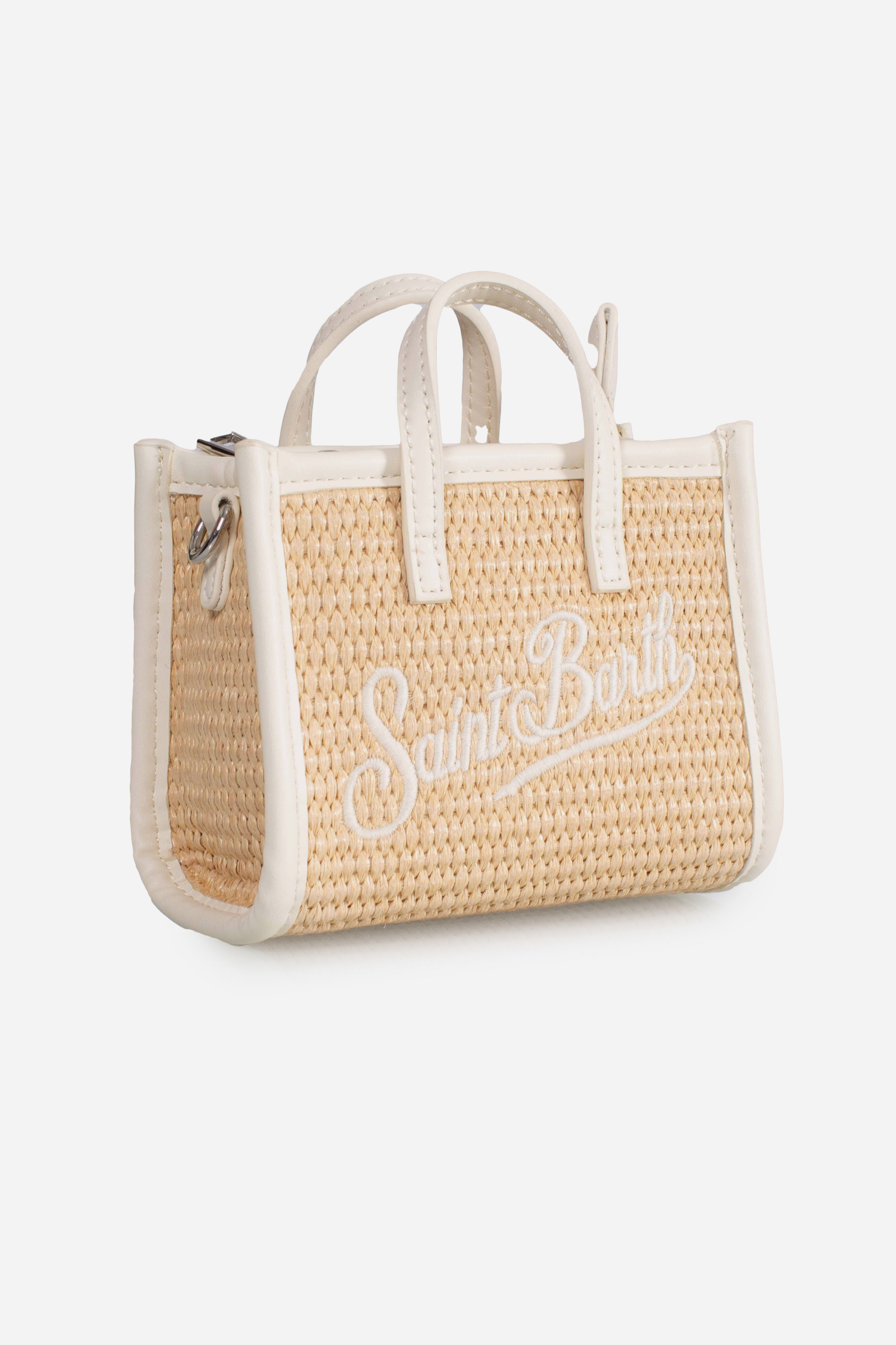 Borsa Vivian micro effetto paglia con logo bianco ricamato