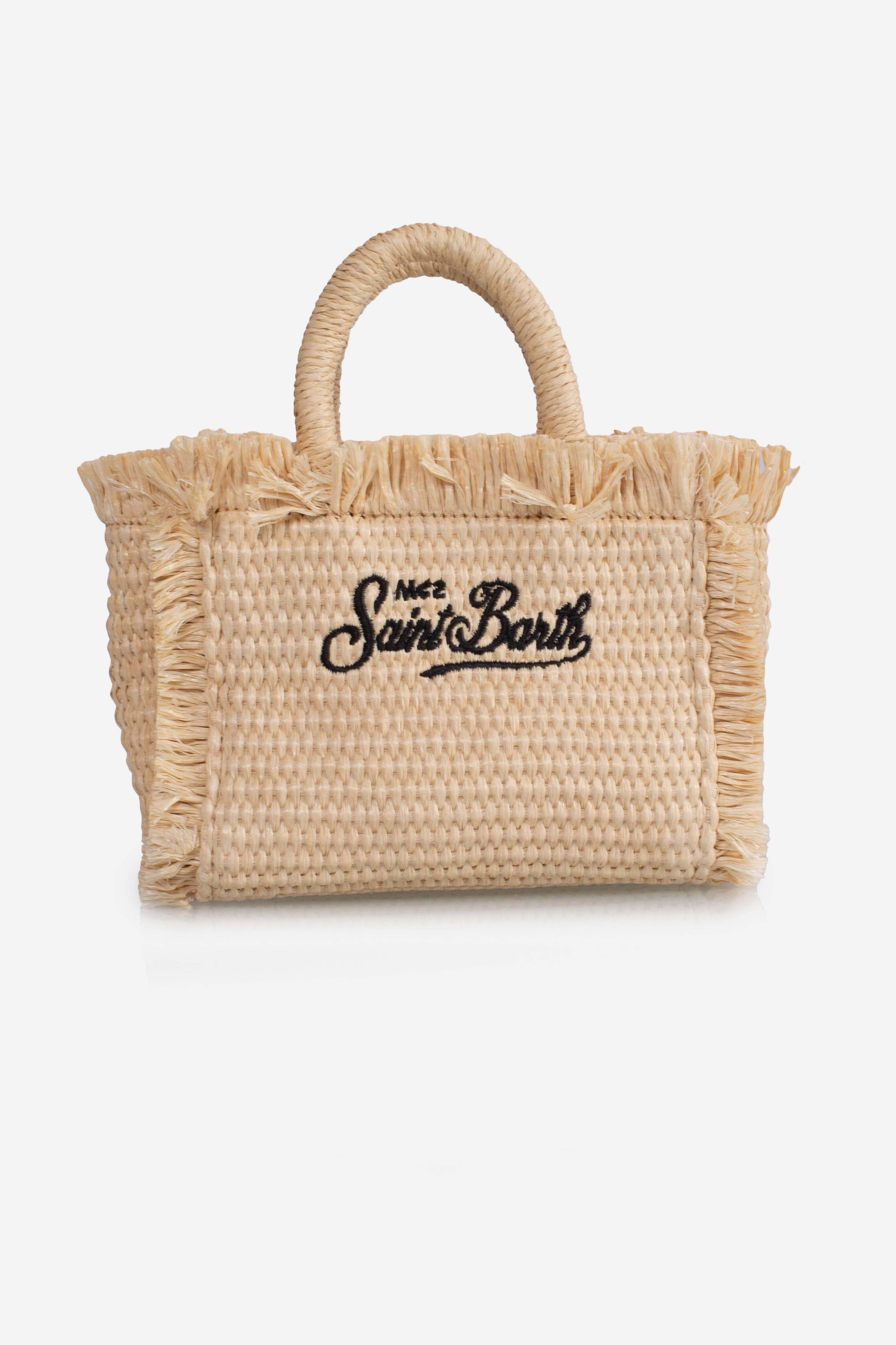 Borsa Vanity micro effetto paglia con dettagli nero