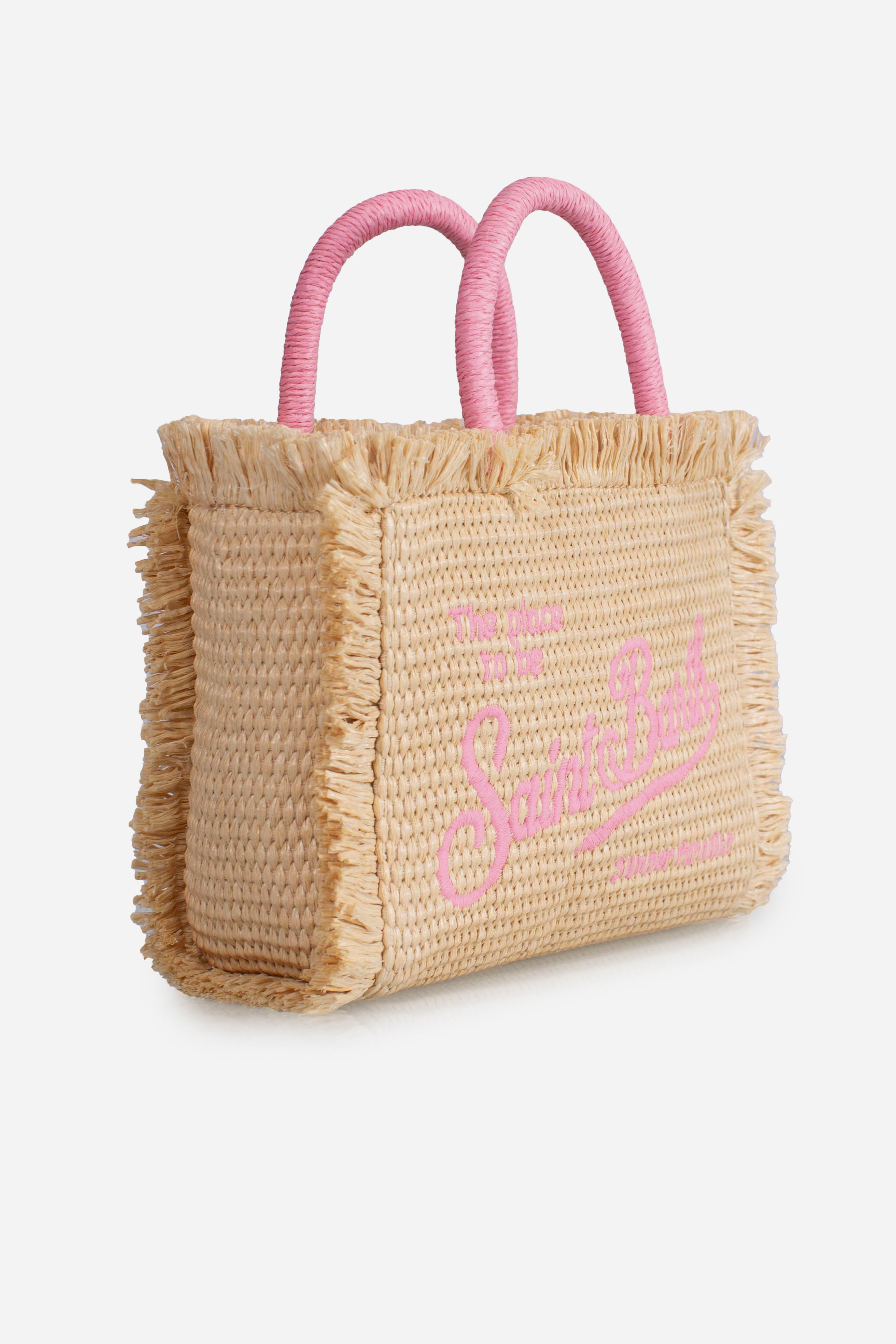 Borsa Mini Vanity beige effetto paglia