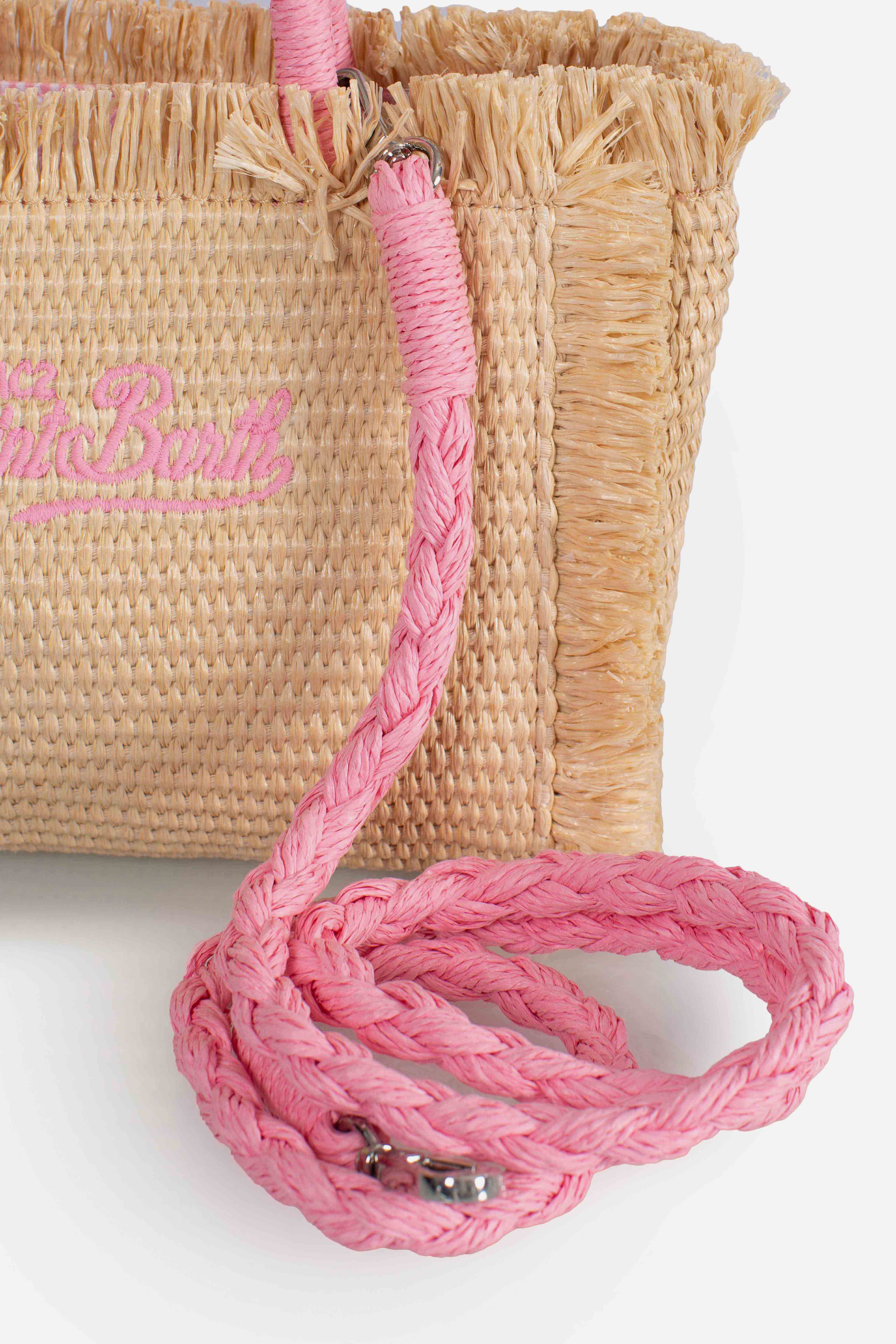 Borsa Mini Vanity beige effetto paglia