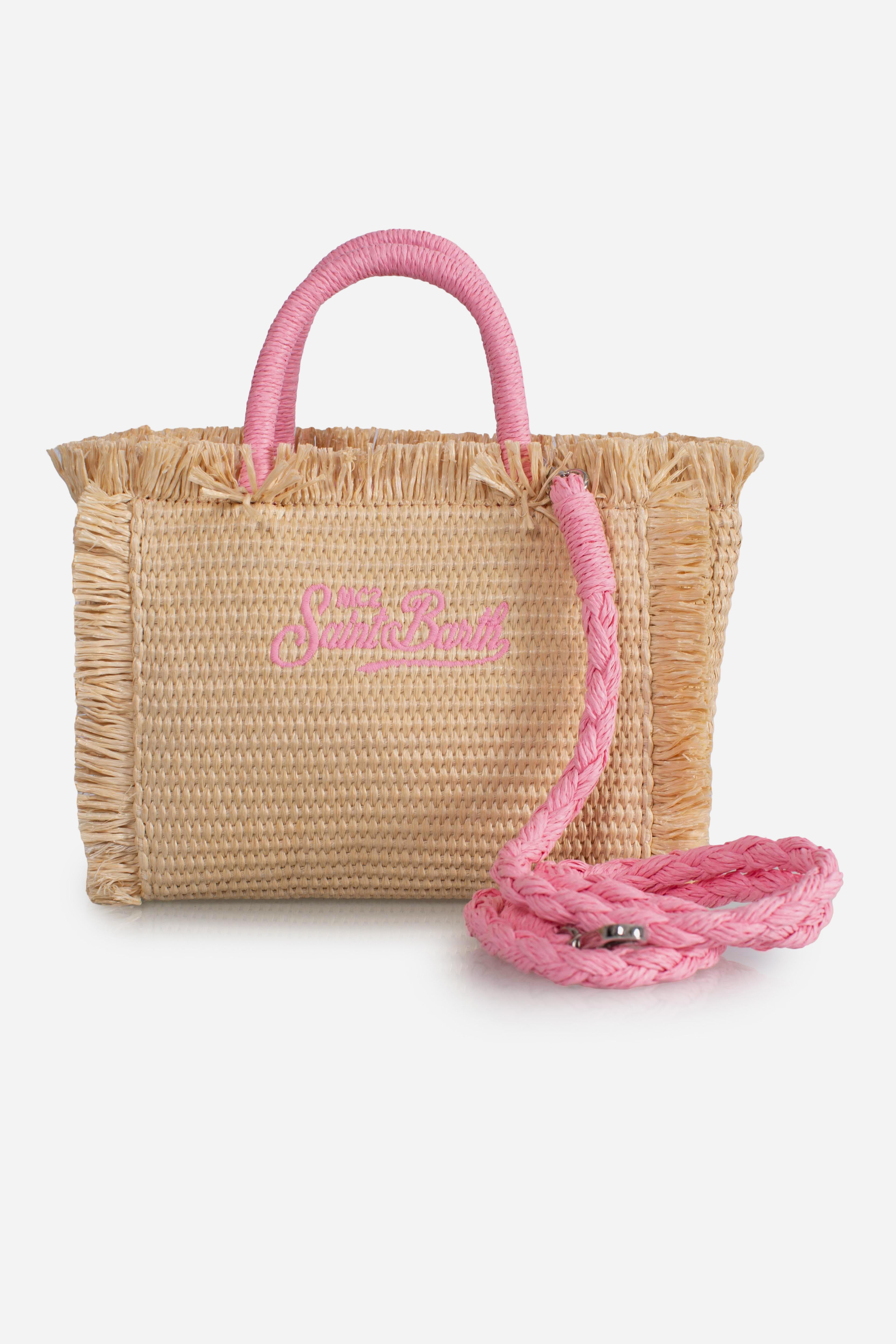 Borsa Mini Vanity beige effetto paglia
