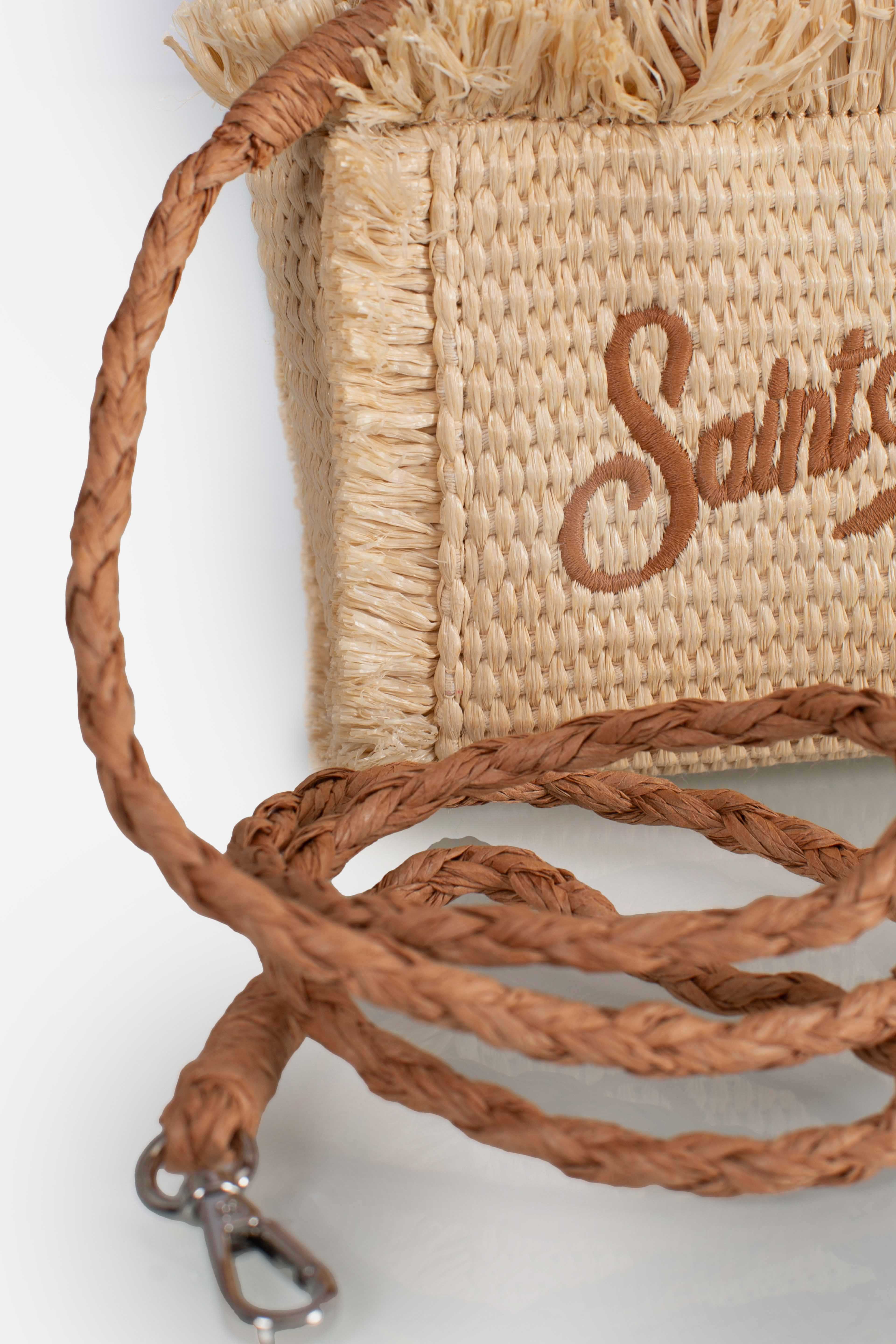 Borsa Vanity micro effetto paglia con dettagli beige