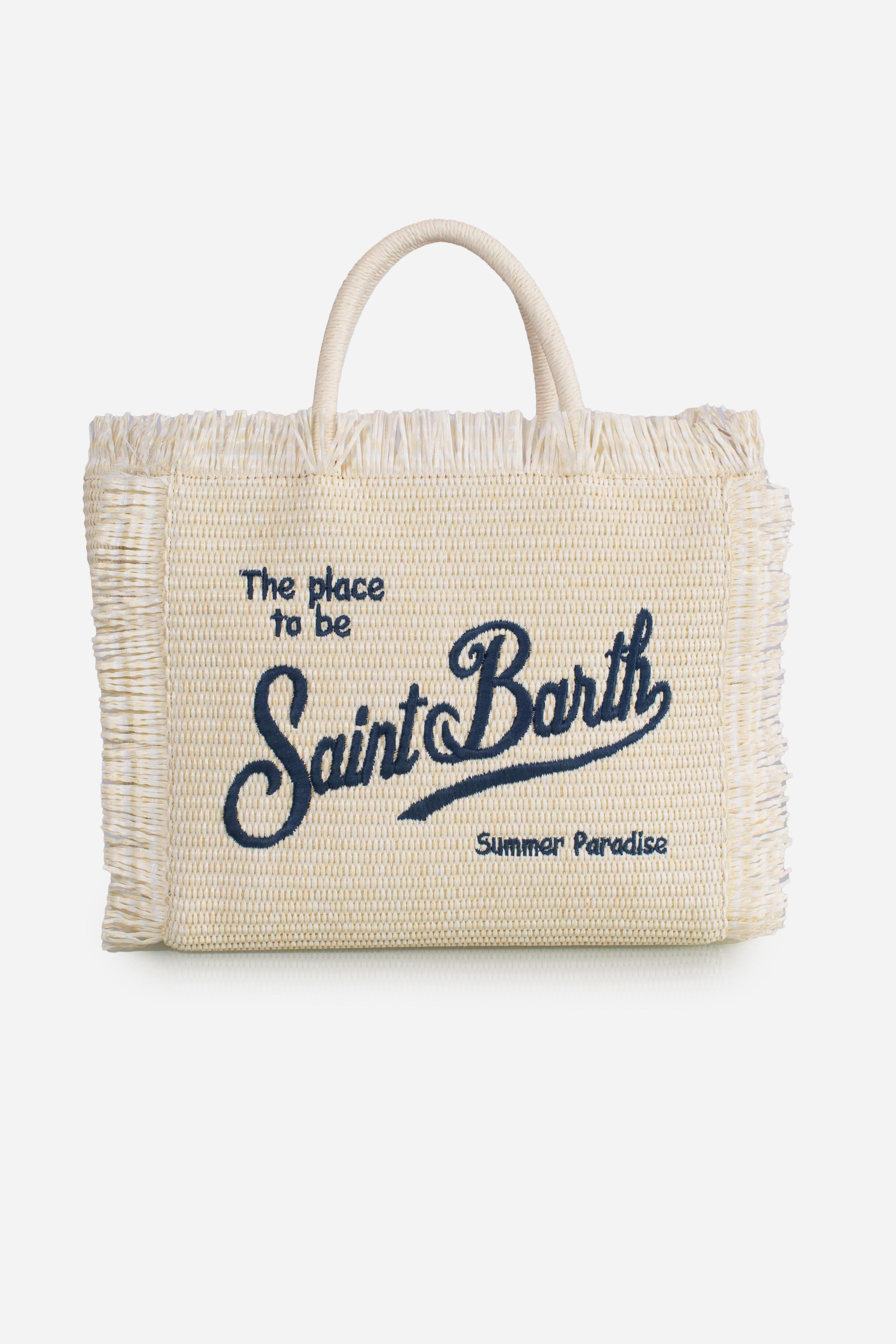 Borsa Colette effetto paglia con logo ricamato