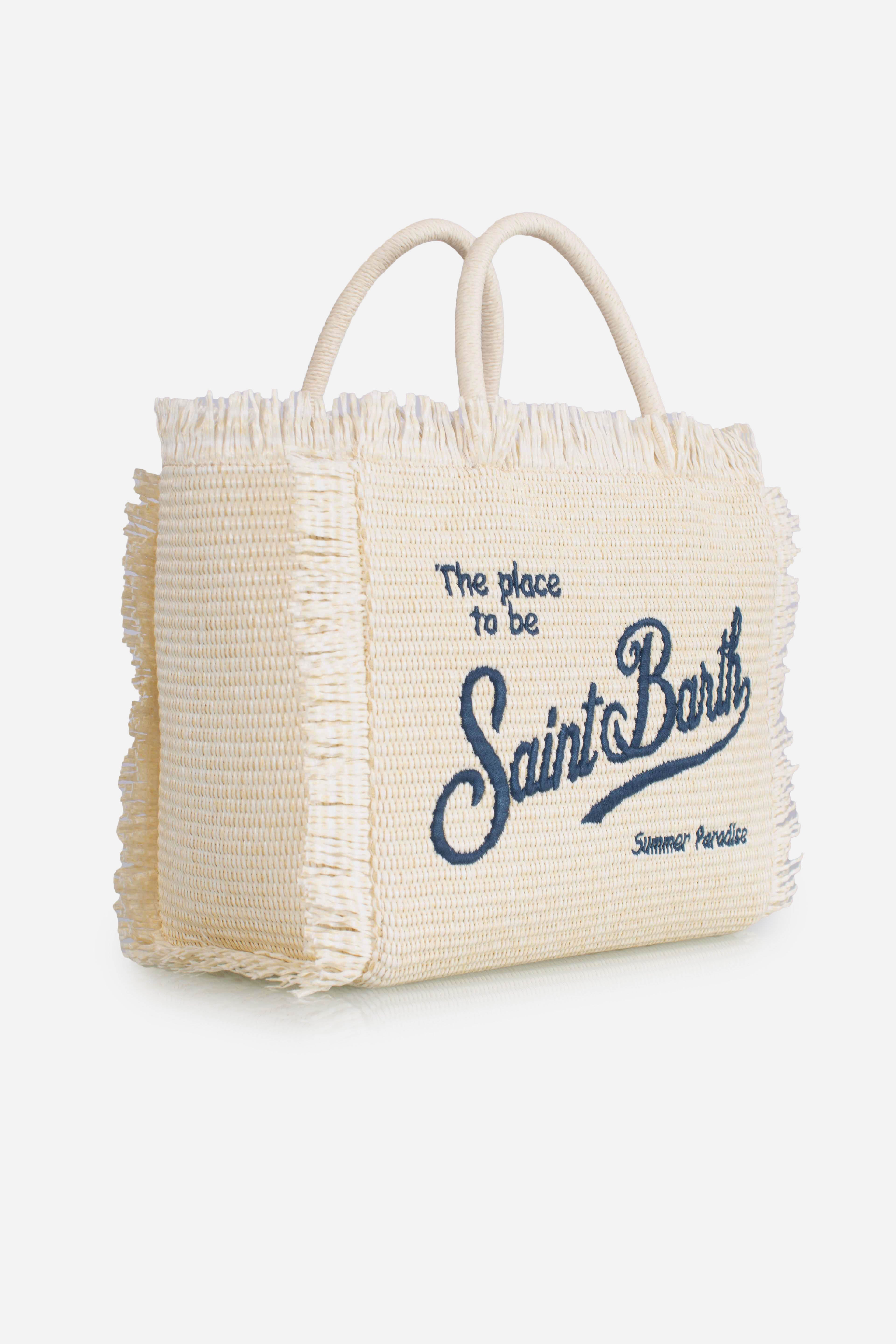 Borsa Colette effetto paglia con logo ricamato