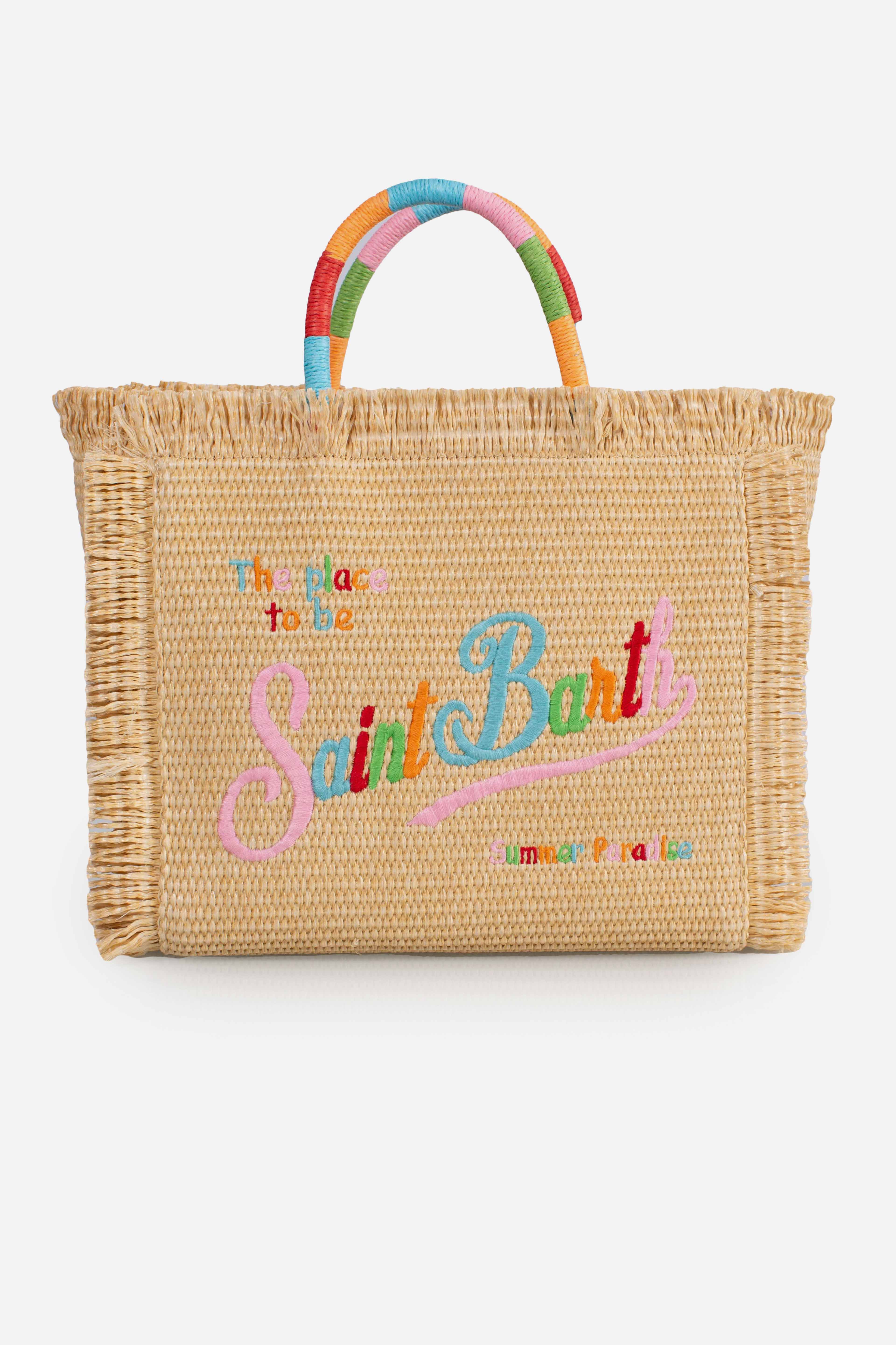 Borsa Colette effetto paglia con logo ricamato multicolore