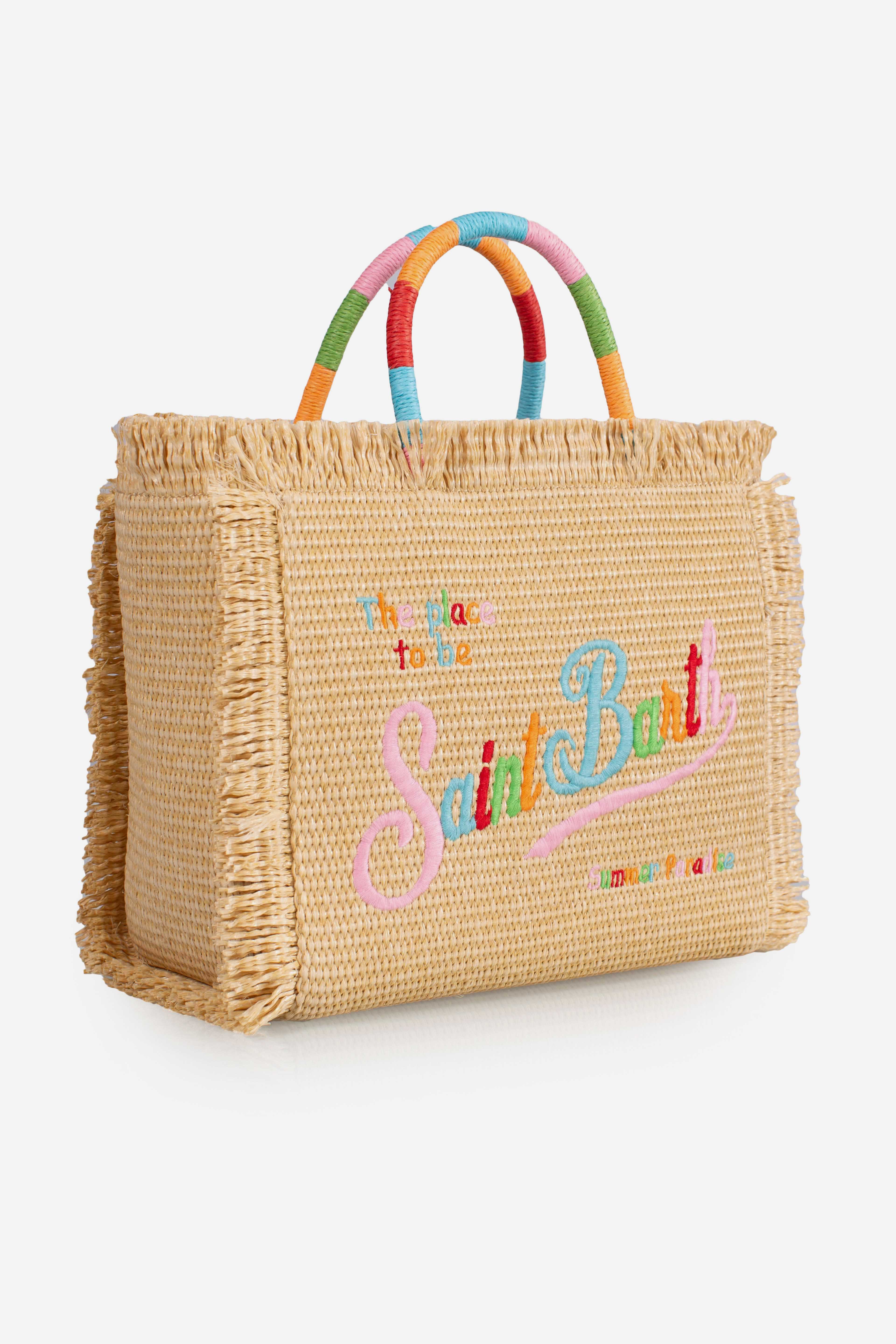 Borsa Colette effetto paglia con logo ricamato multicolore