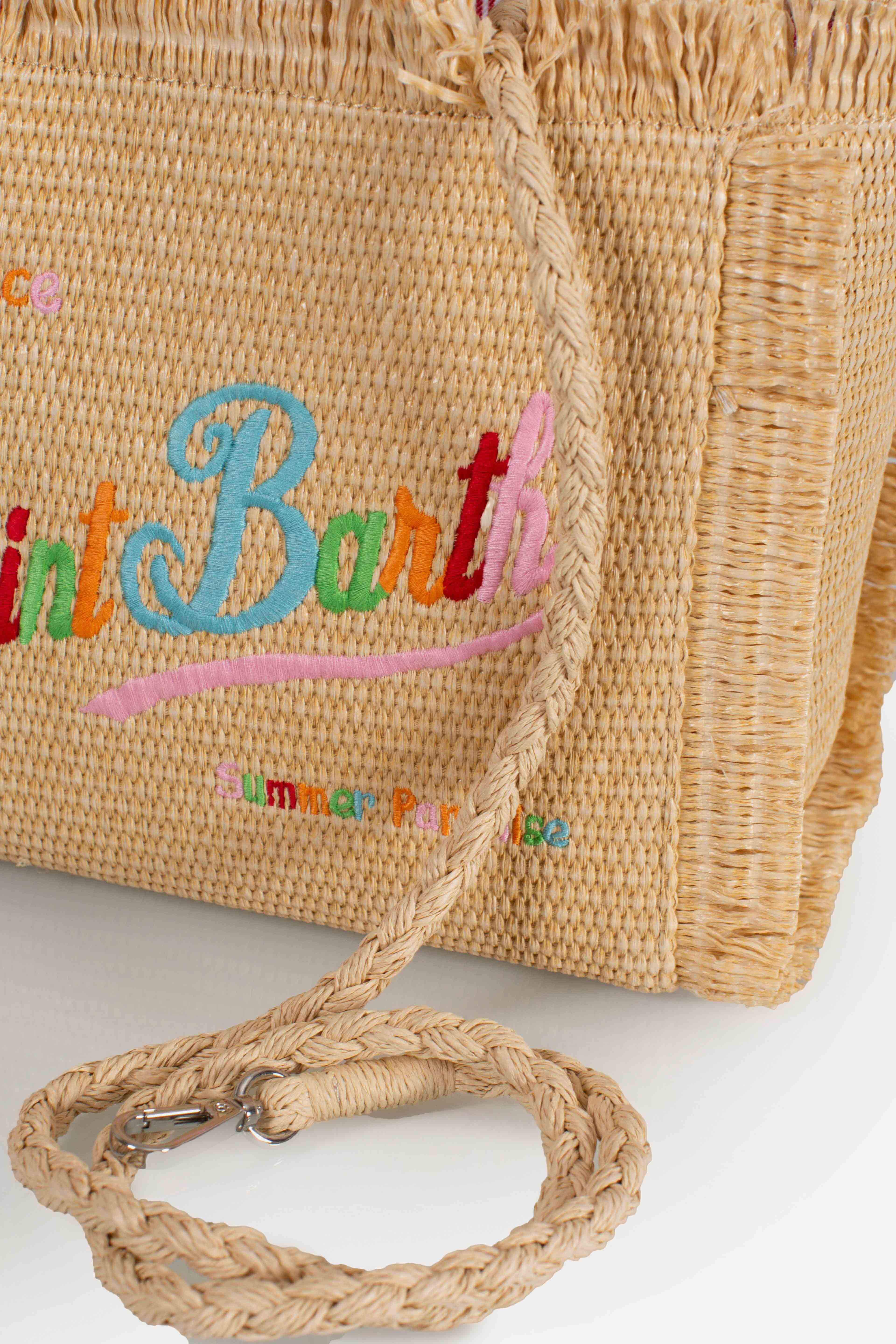 Borsa Colette effetto paglia con logo ricamato multicolore