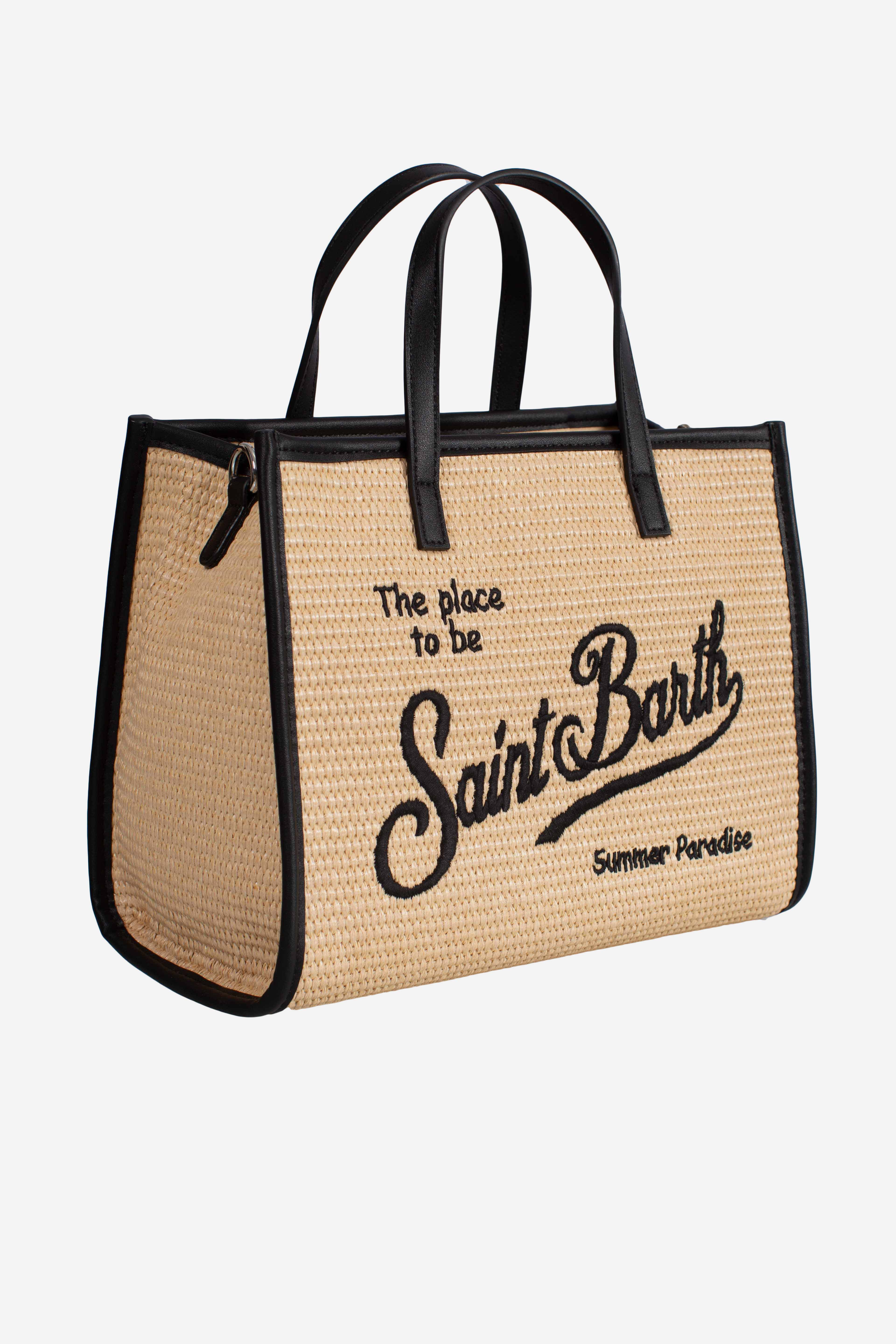 Borsa Vivian Mid Straw nero effetto paglia