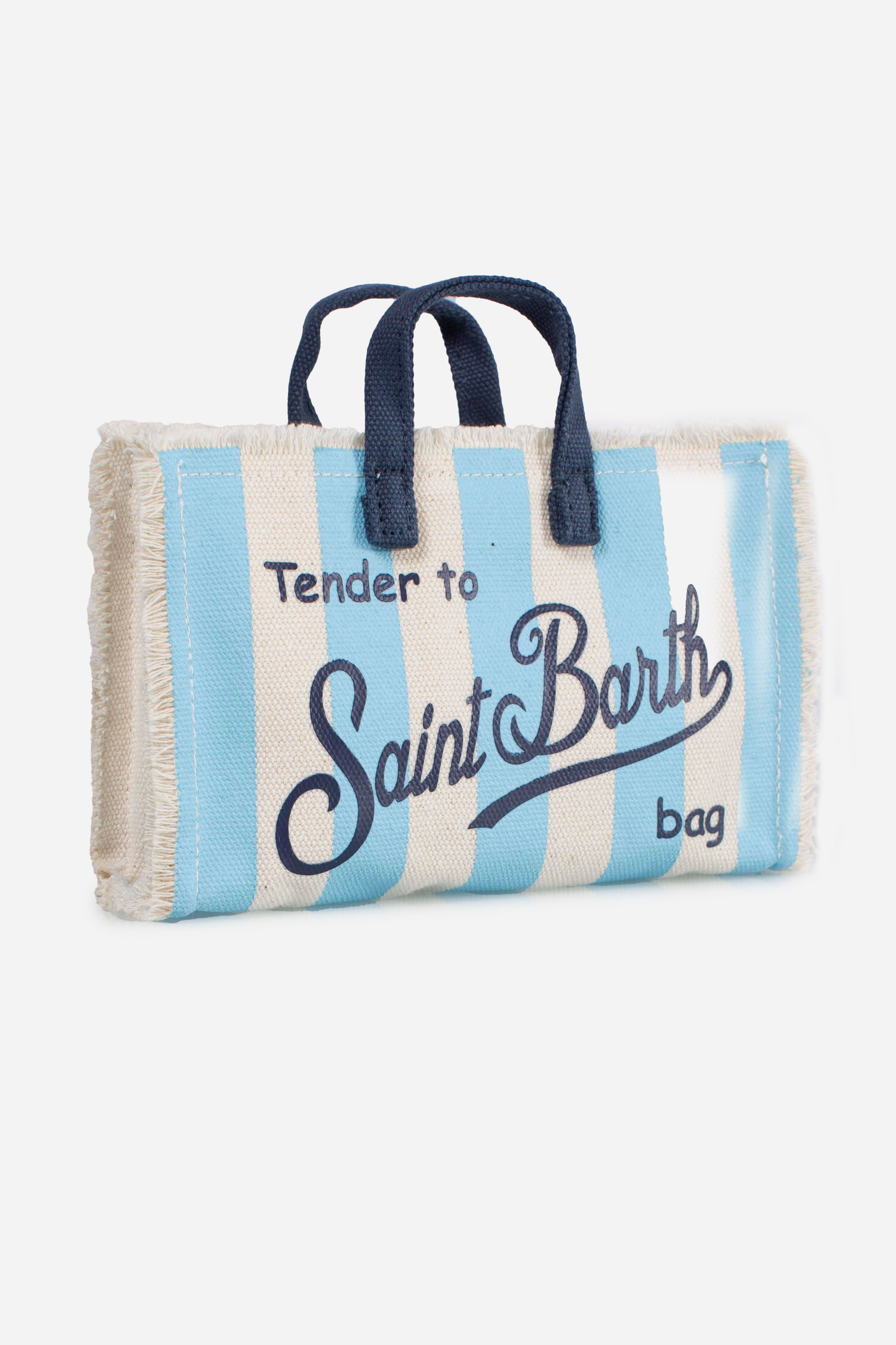 Phone Bag in canvas di cotone con stampa a righe azzurro
