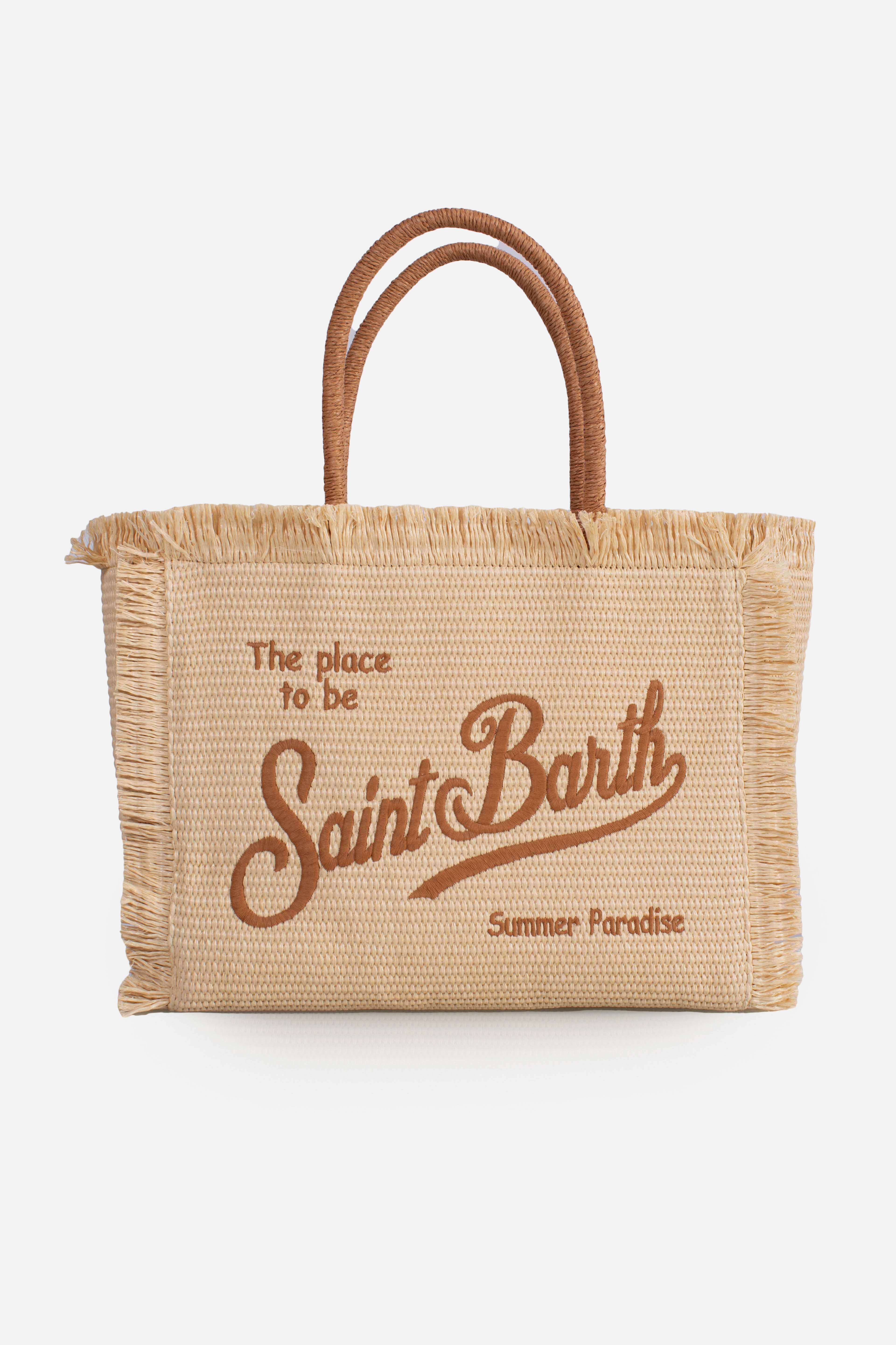 Borsa Colette effetto paglia con logo ricamato