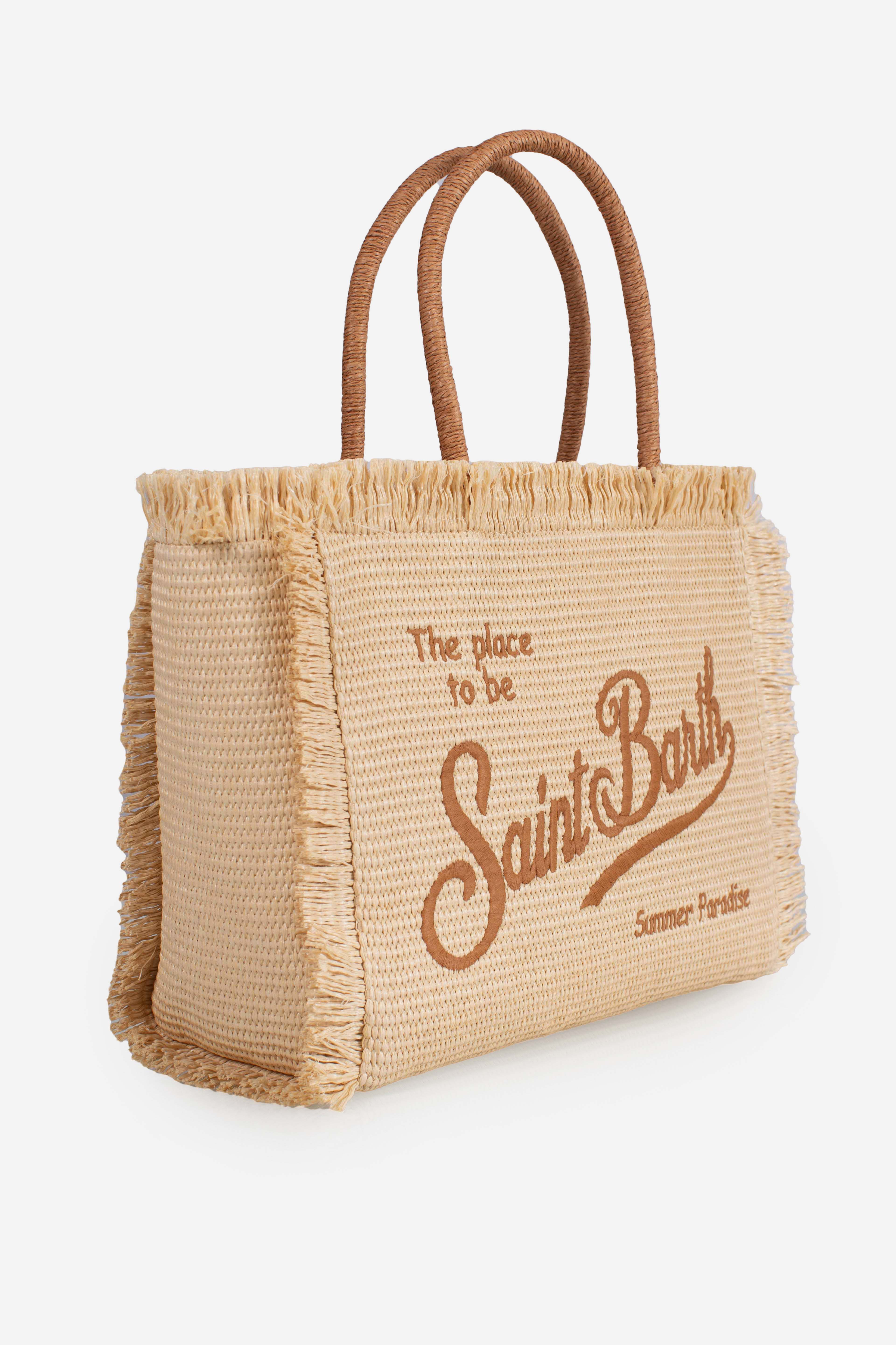 Borsa Colette effetto paglia con logo ricamato