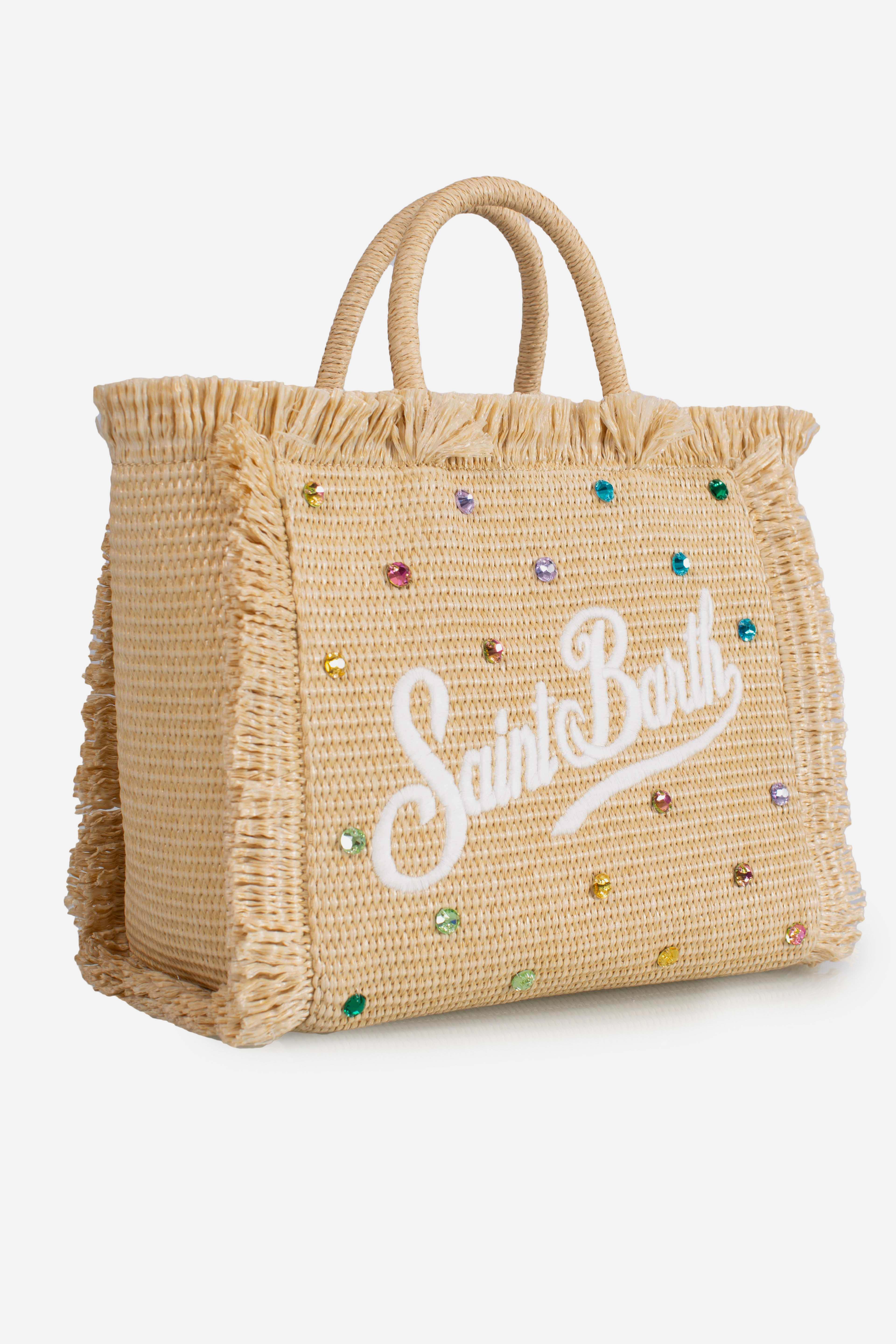 Borsa Colette effetto paglia con decorazioni in strass