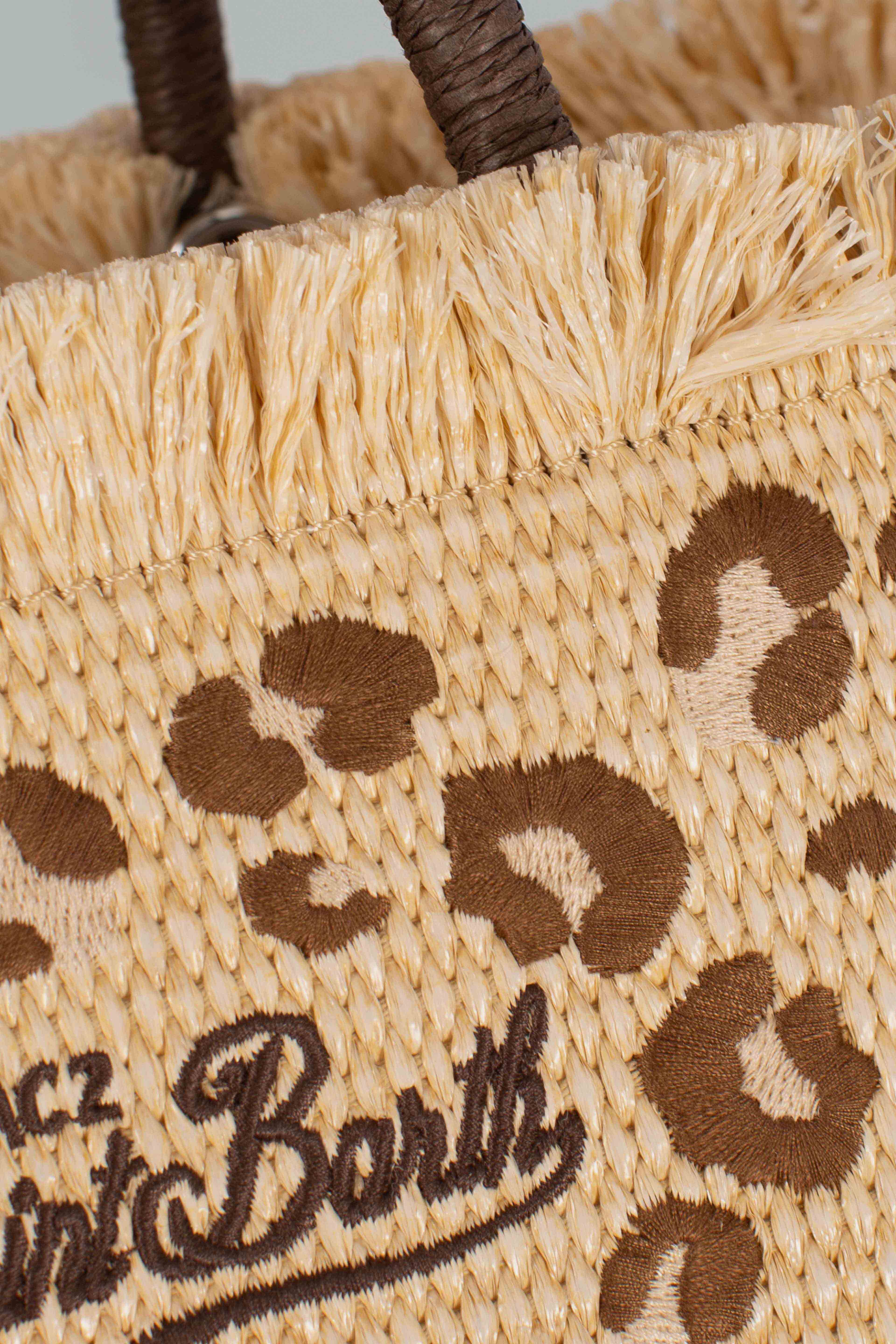 Borsa Colette in tessuto effetto paglia con ricamo leopardato