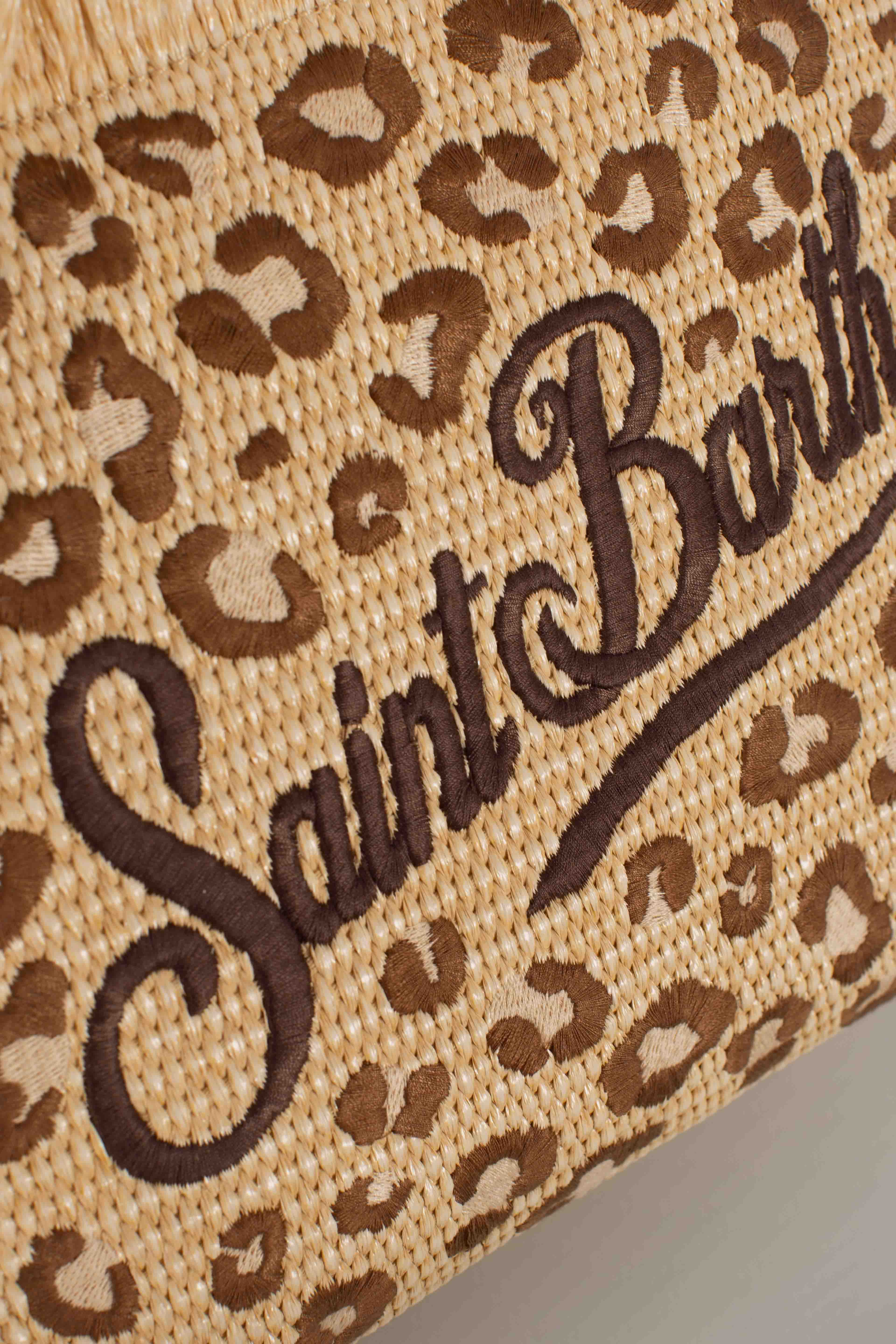 Borsa Colette in tessuto effetto paglia con ricamo leopardato