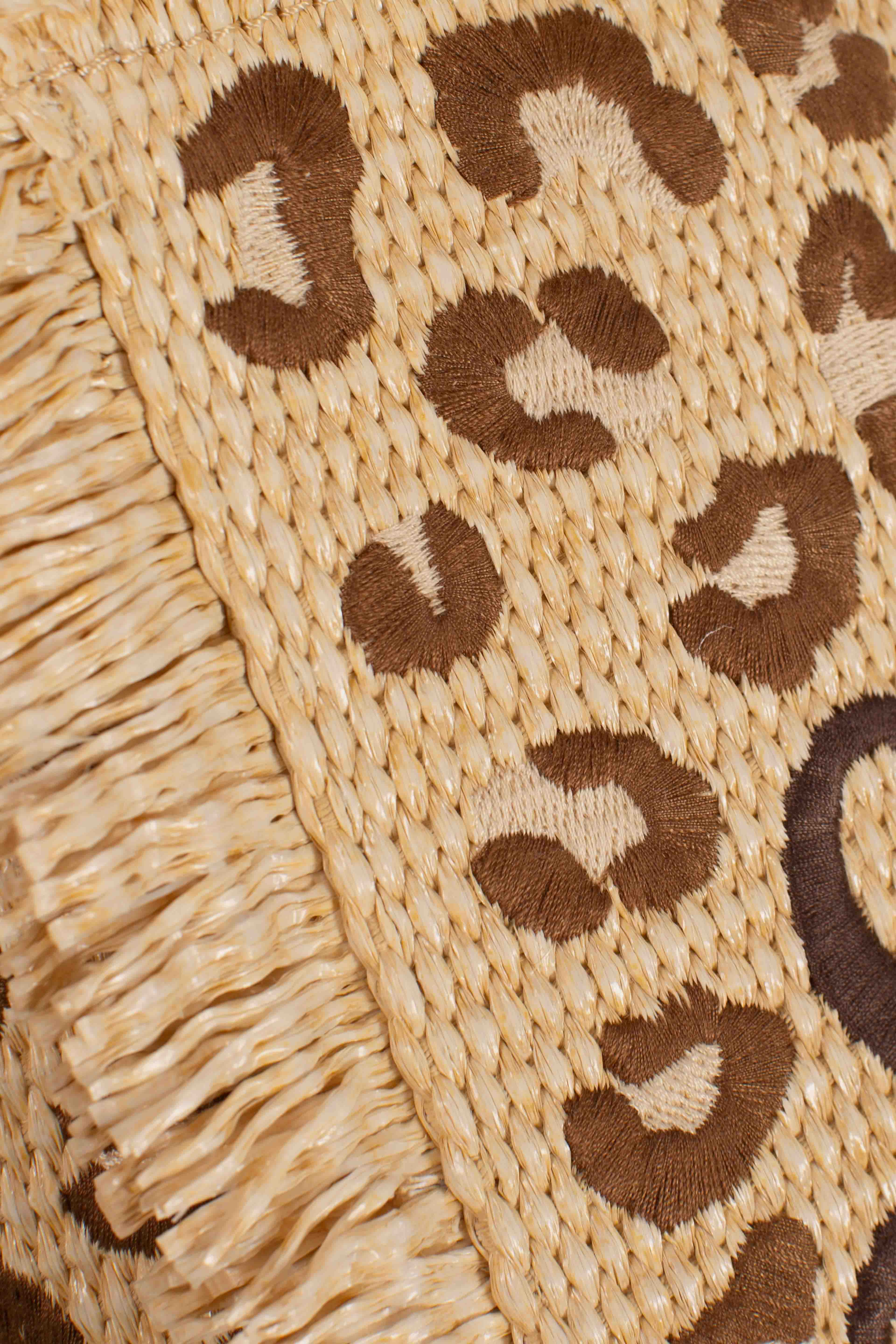 Borsa Colette in tessuto effetto paglia con ricamo leopardato