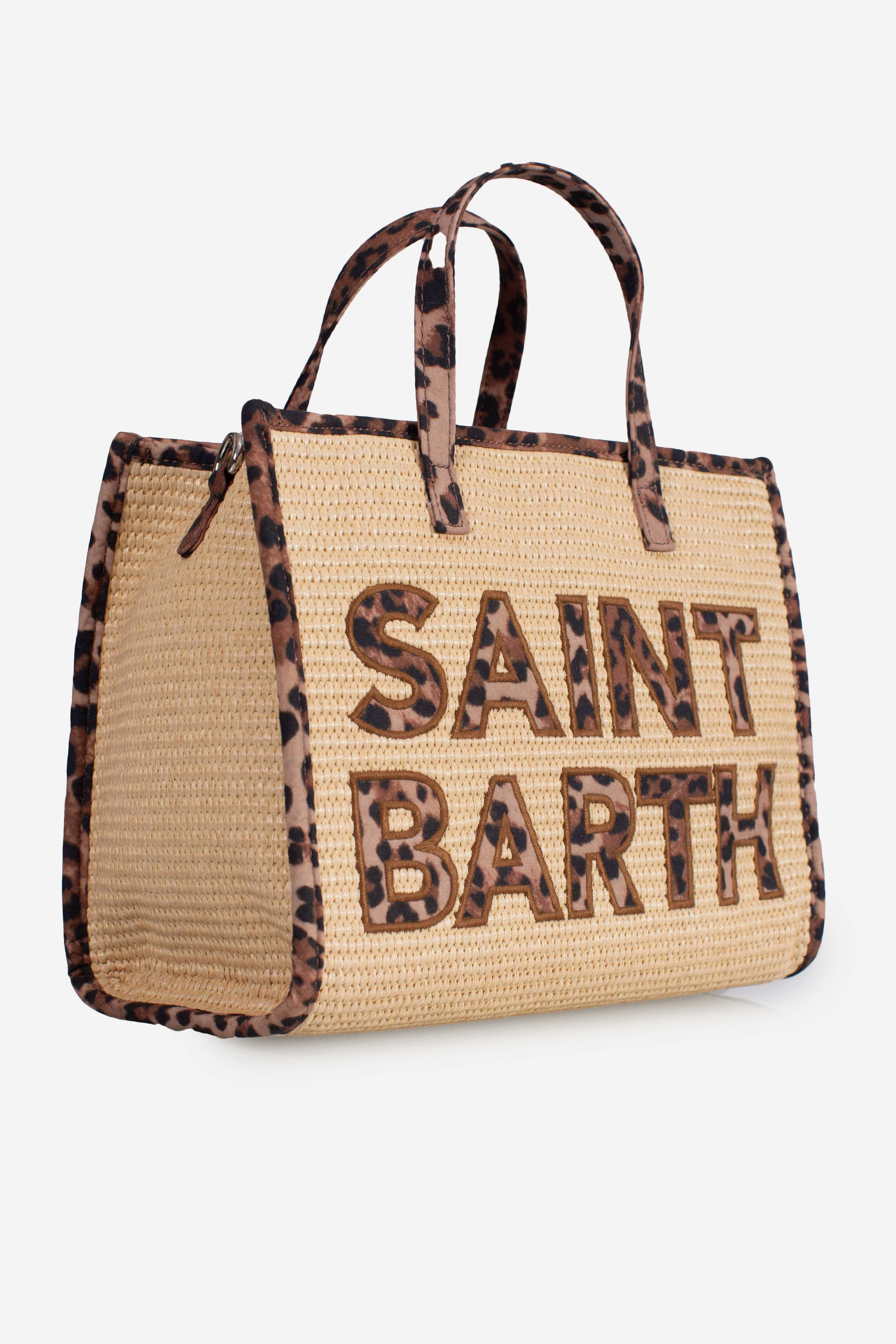 Borsa Vivian Mid Straw beige effetto paglia con patch leopardato