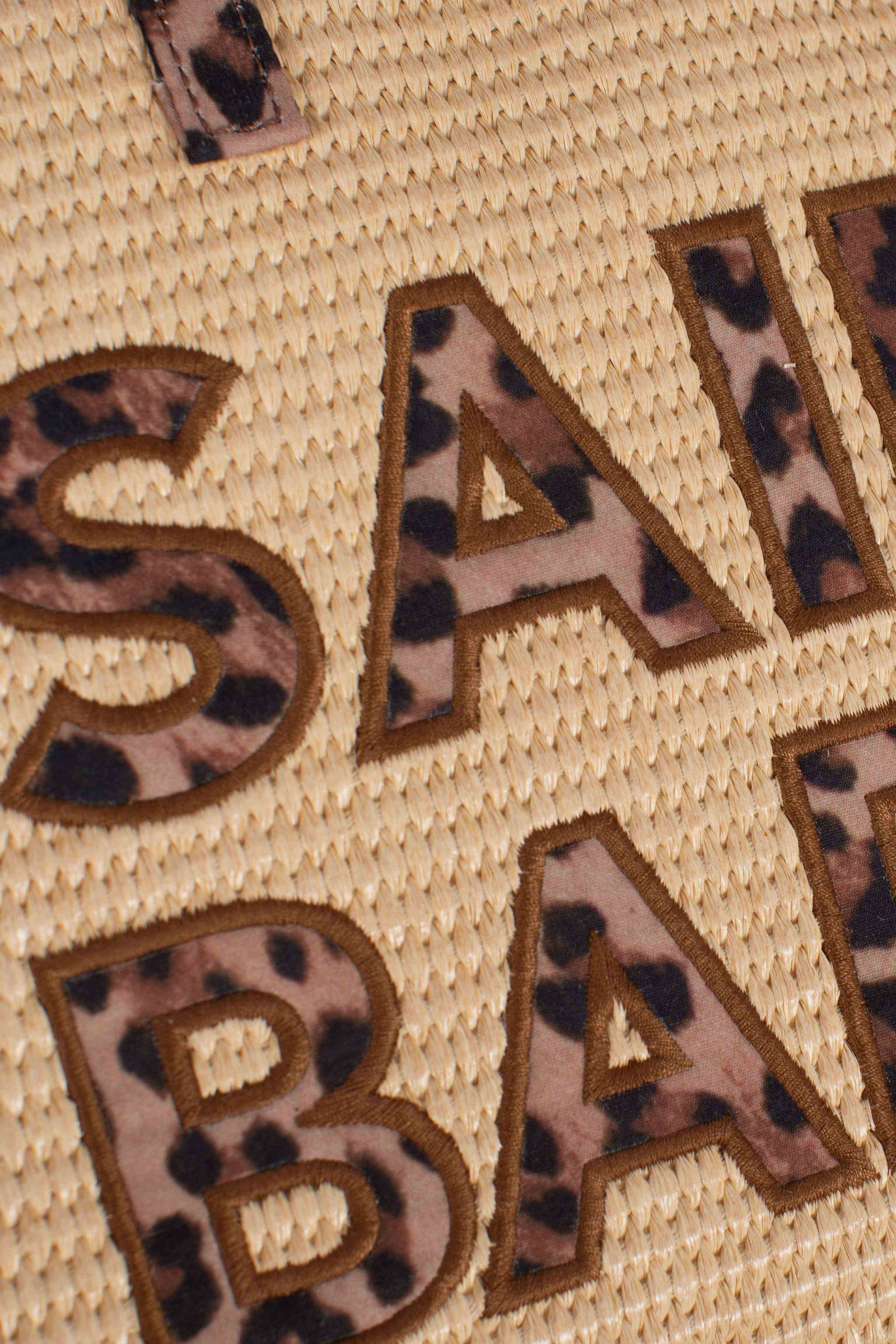 Borsa Vivian Mid Straw beige effetto paglia con patch leopardato