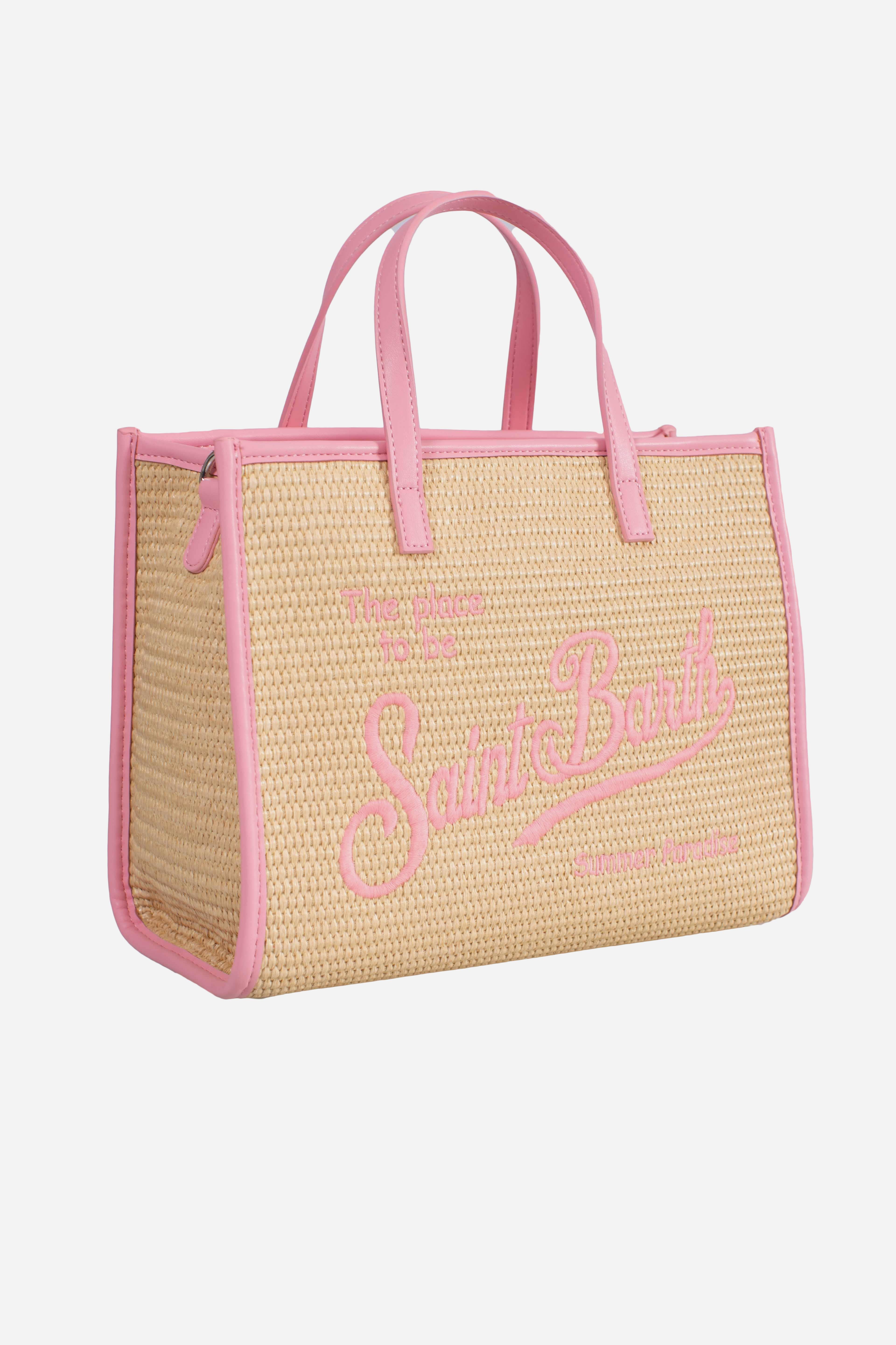 Borsa Vivian Mid Straw rosa effetto paglia