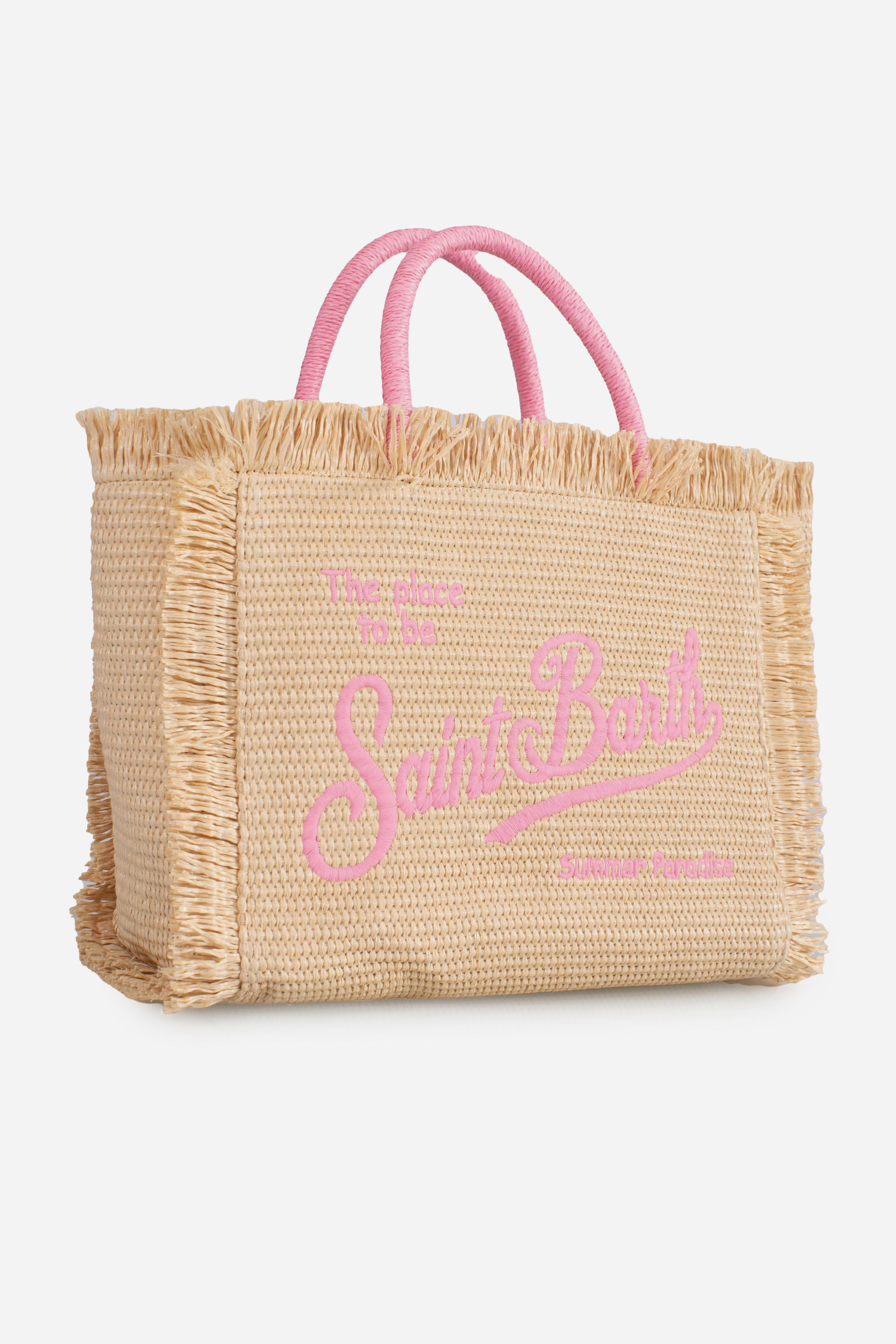 Borsa Colette effetto paglia con logo ricamato