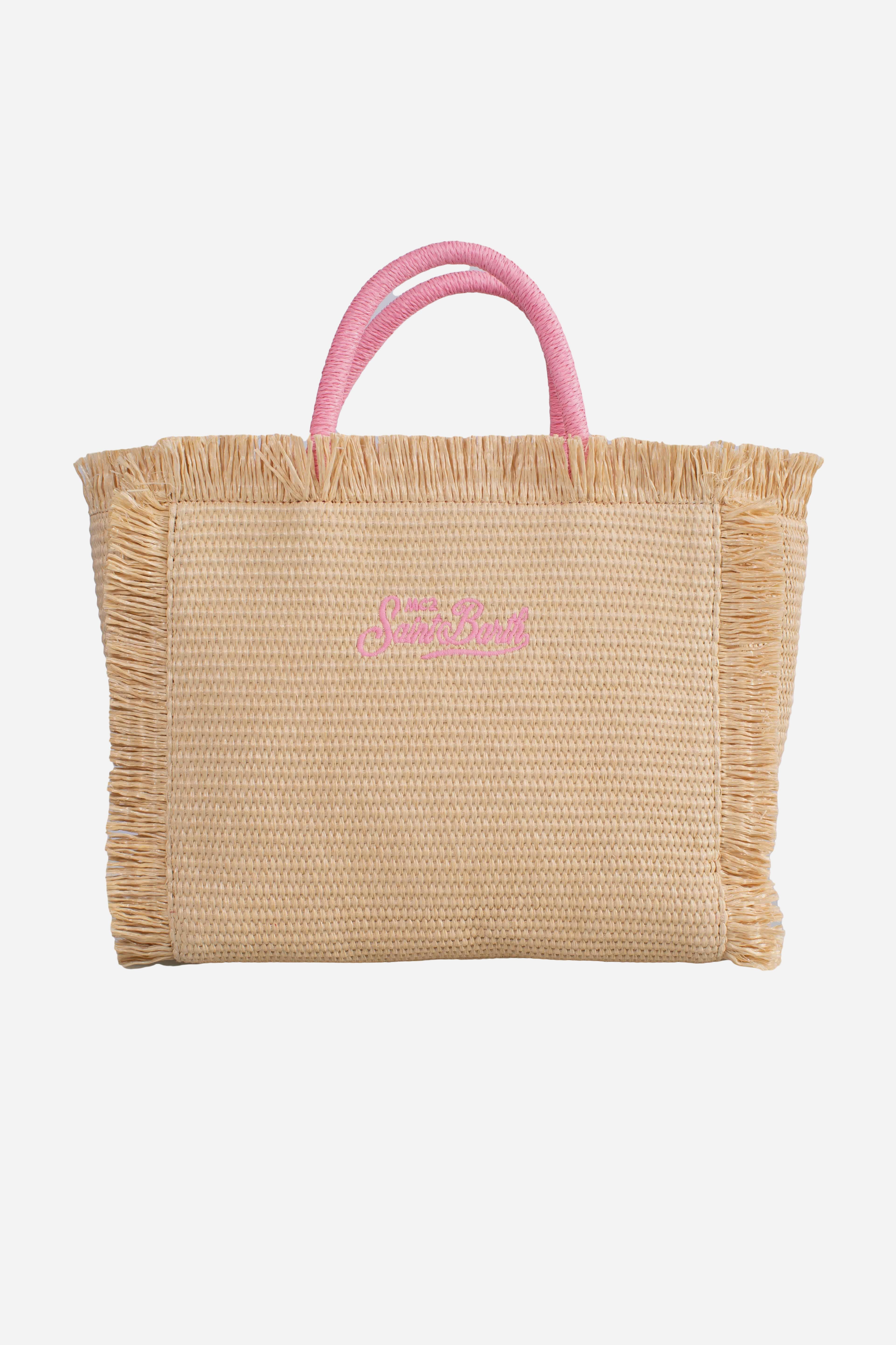 Borsa Colette effetto paglia con logo ricamato