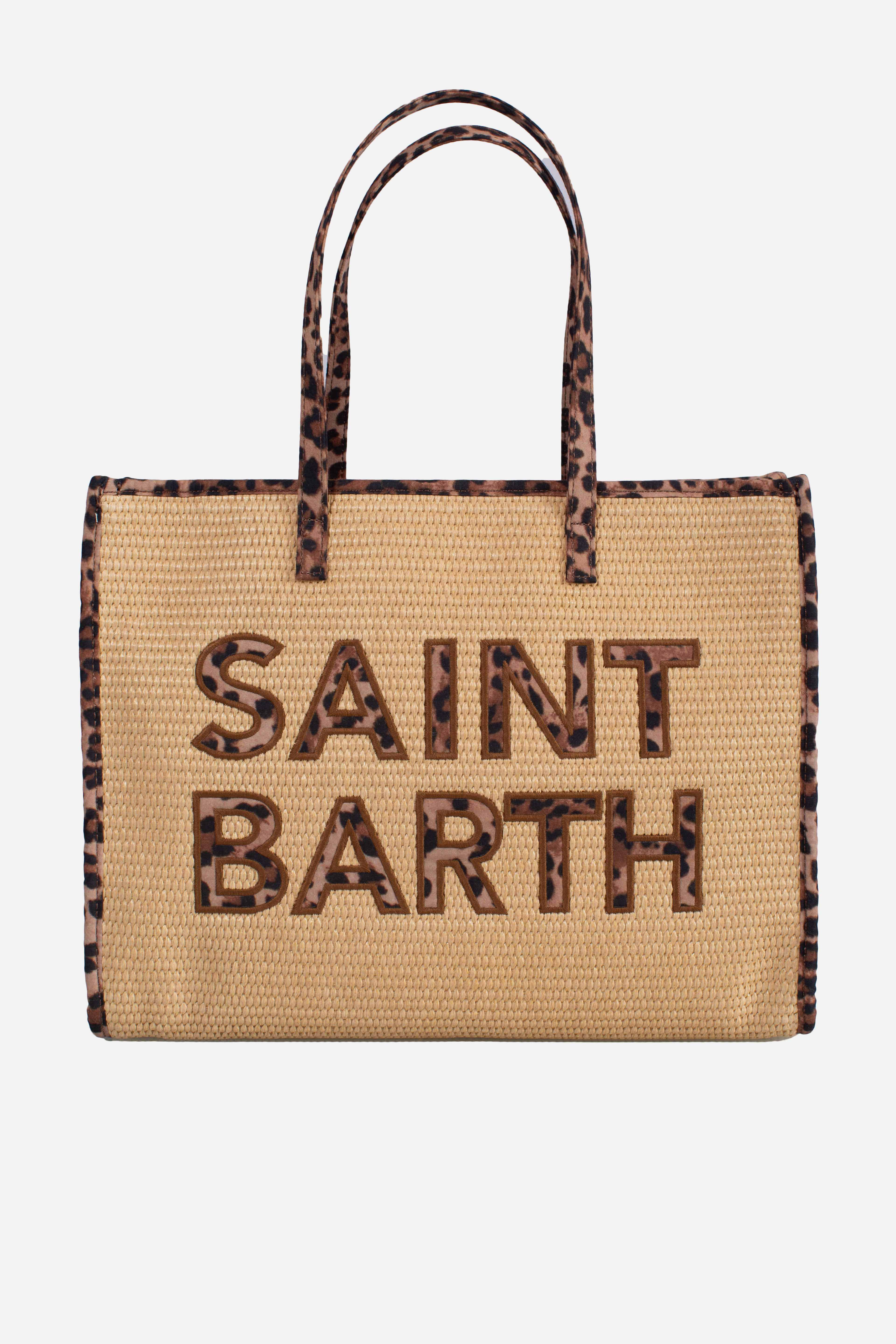 Borsa Vivian medium effetto paglia con patch logo leopardate