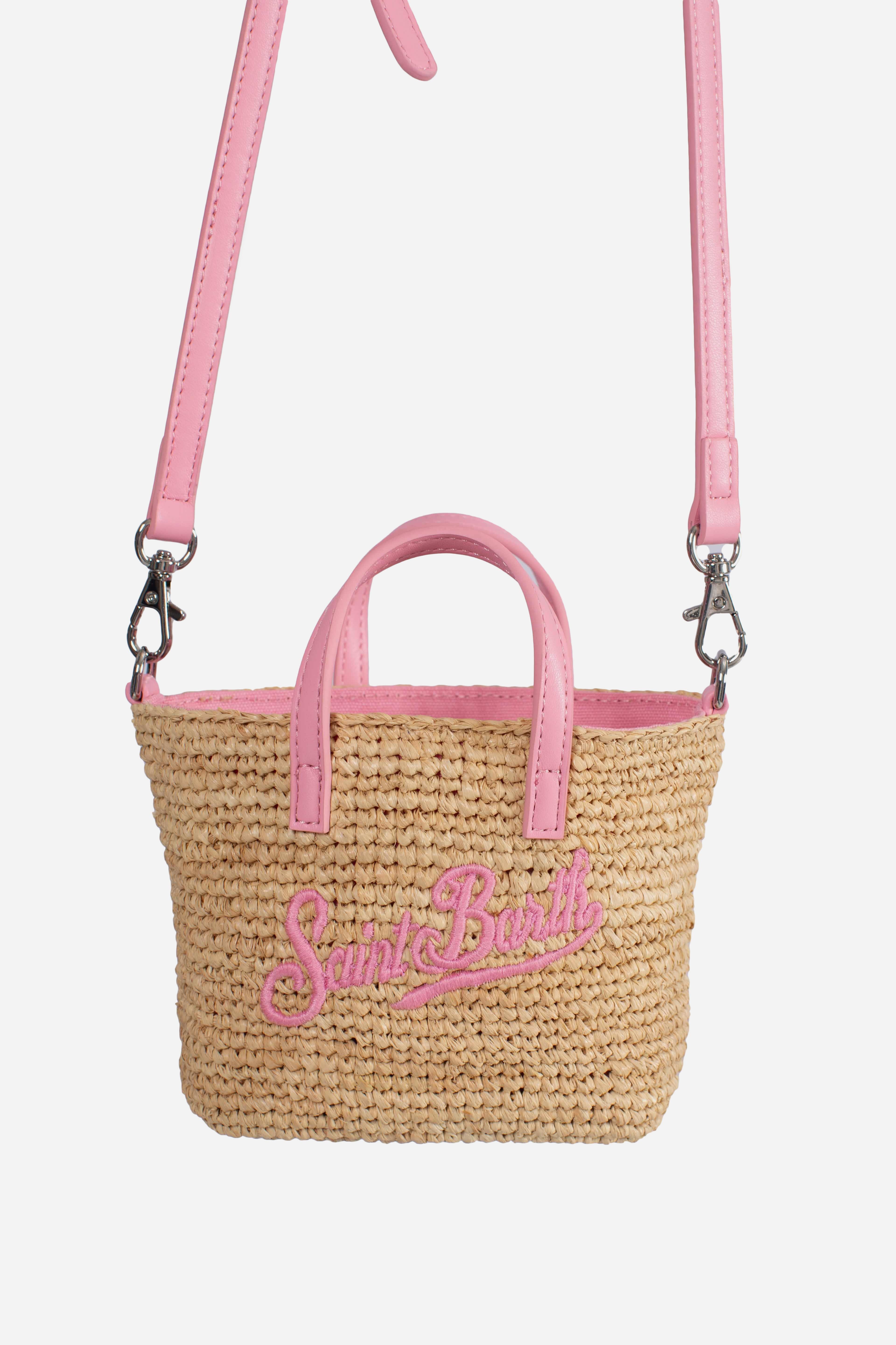 Borsa City mini micro in raffia con logo ricamato