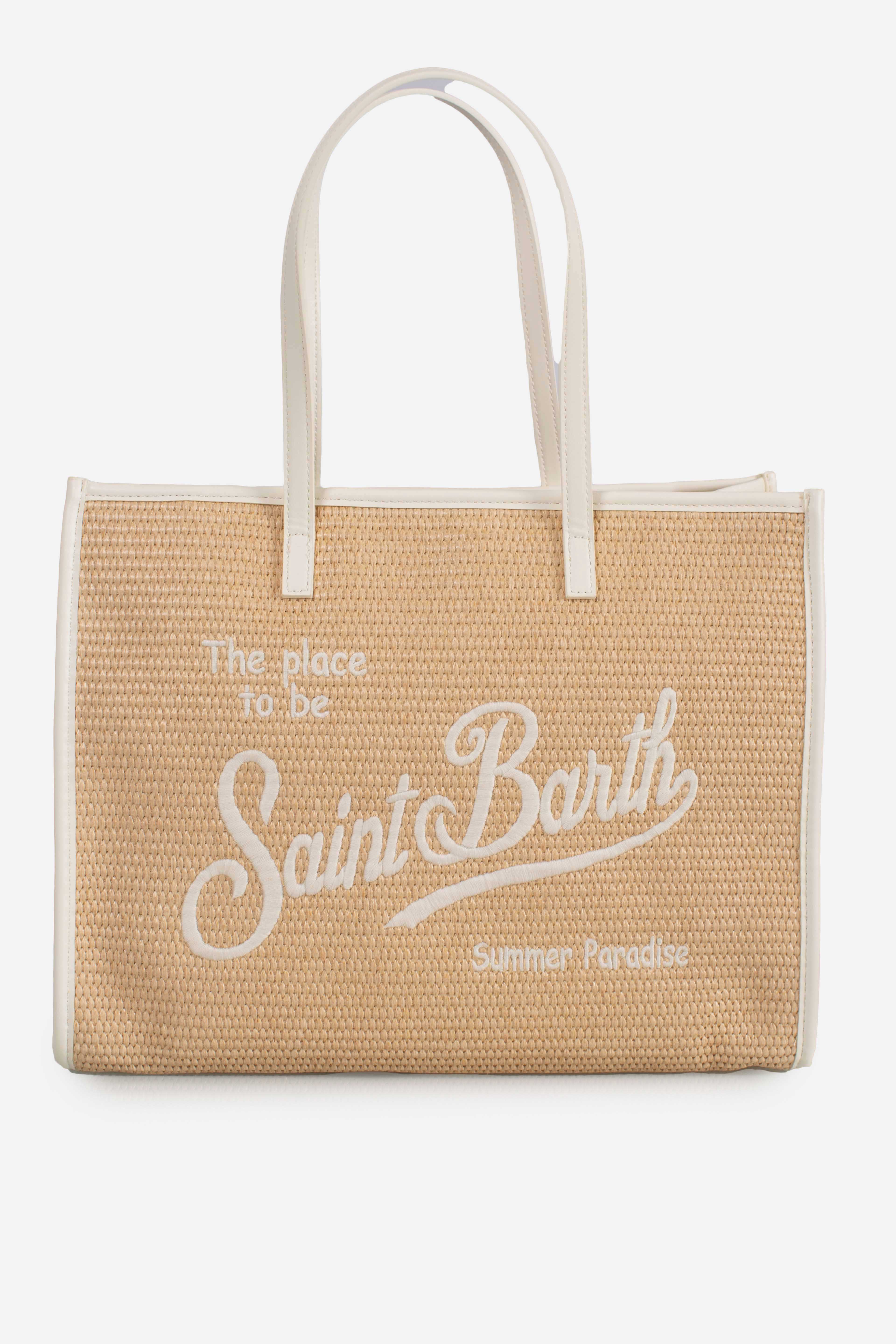 Borsa Vivian medium effetto paglia con logo bianco ricamato