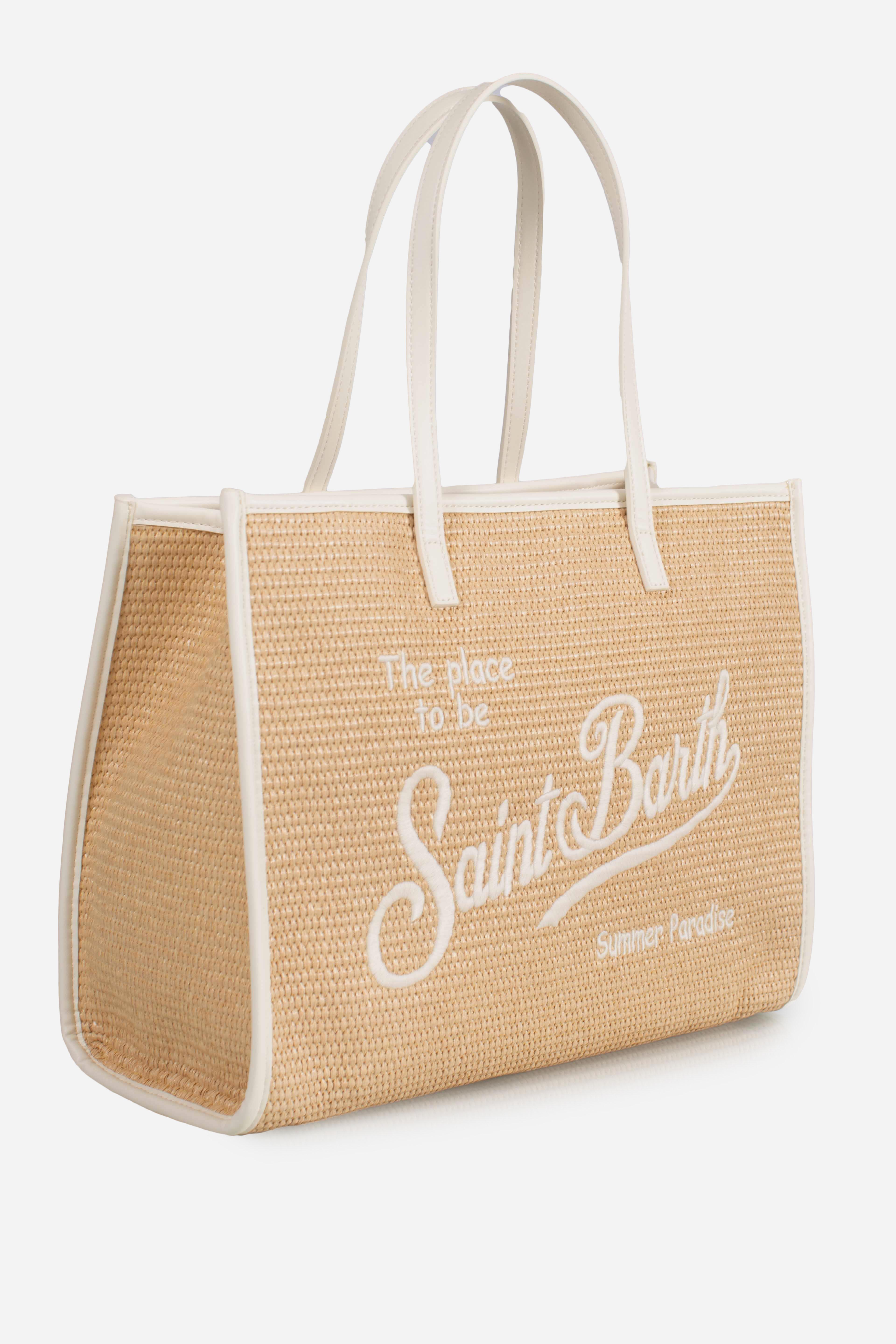 Borsa Vivian medium effetto paglia con logo bianco ricamato