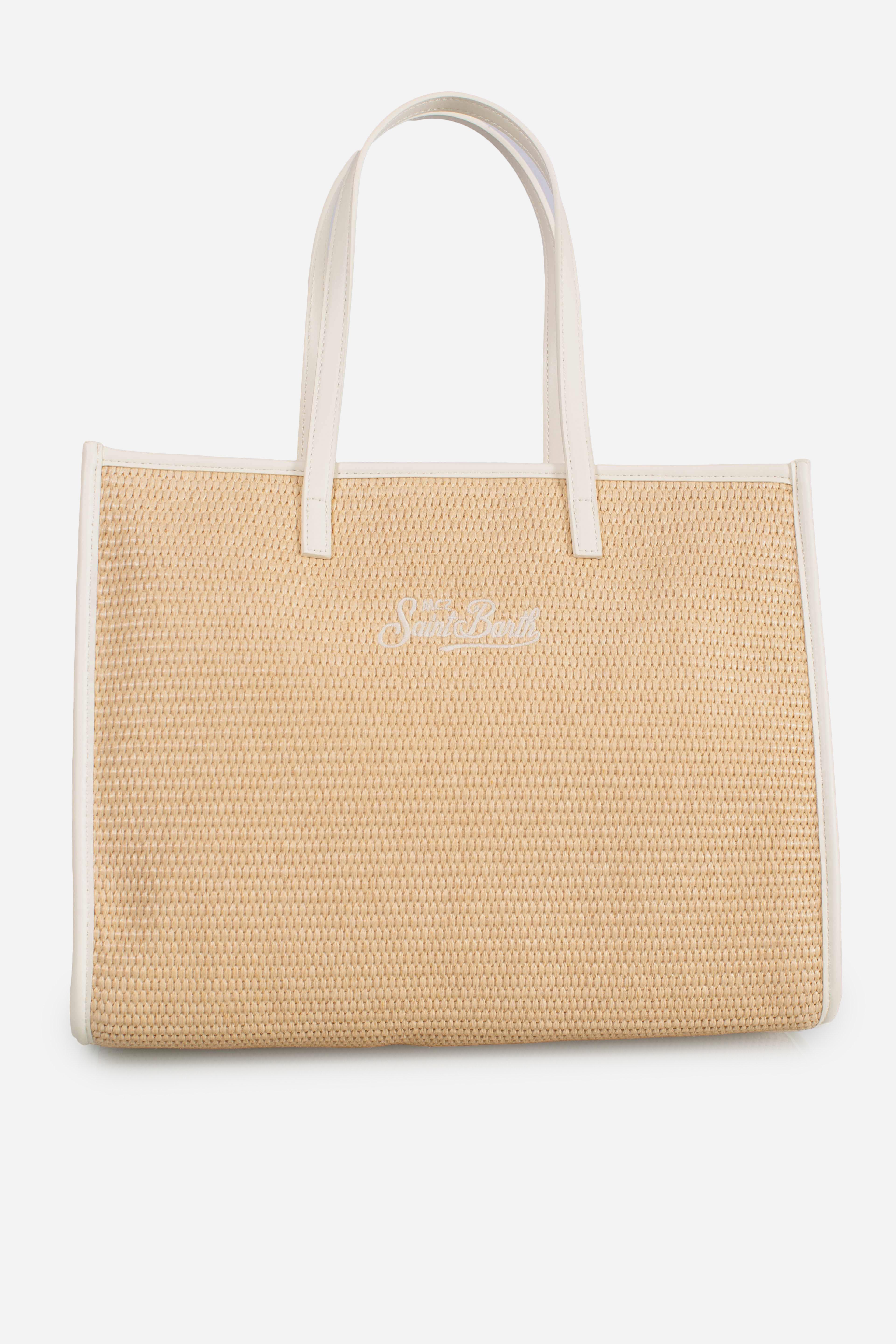 Borsa Vivian medium effetto paglia con logo bianco ricamato