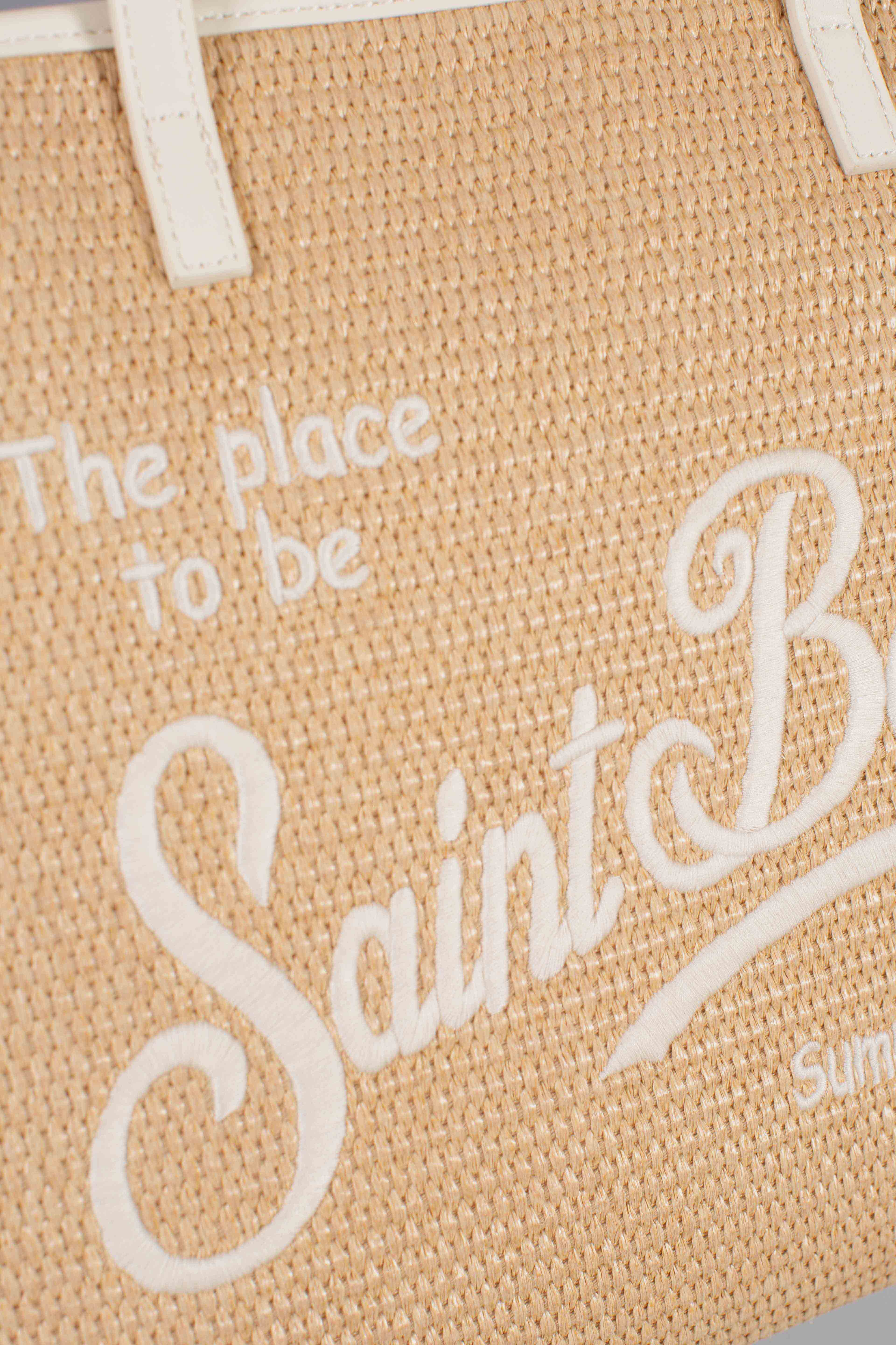 Borsa Vivian medium effetto paglia con logo bianco ricamato