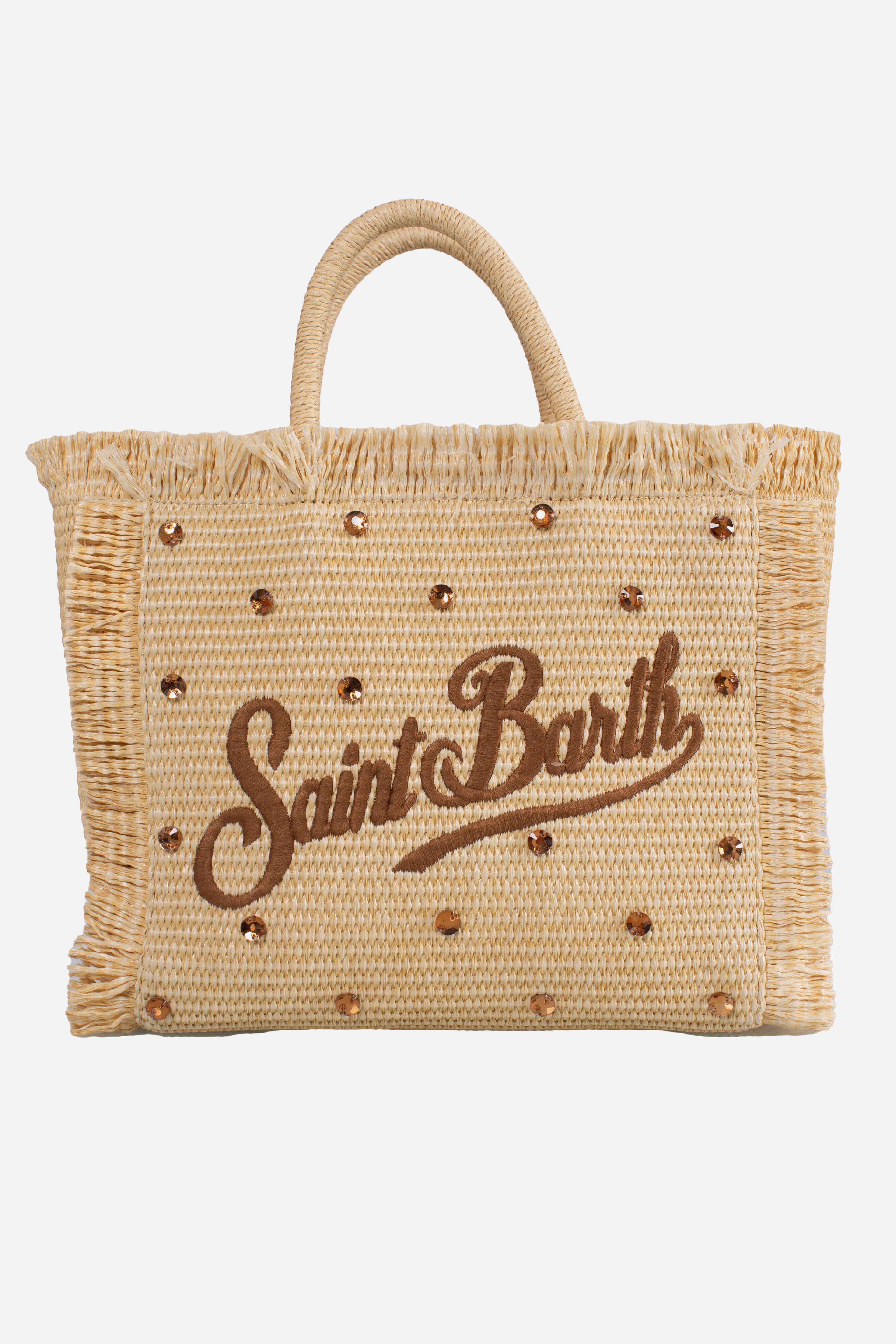 Borsa Colette effetto paglia con logo ricamato e decorazioni strass