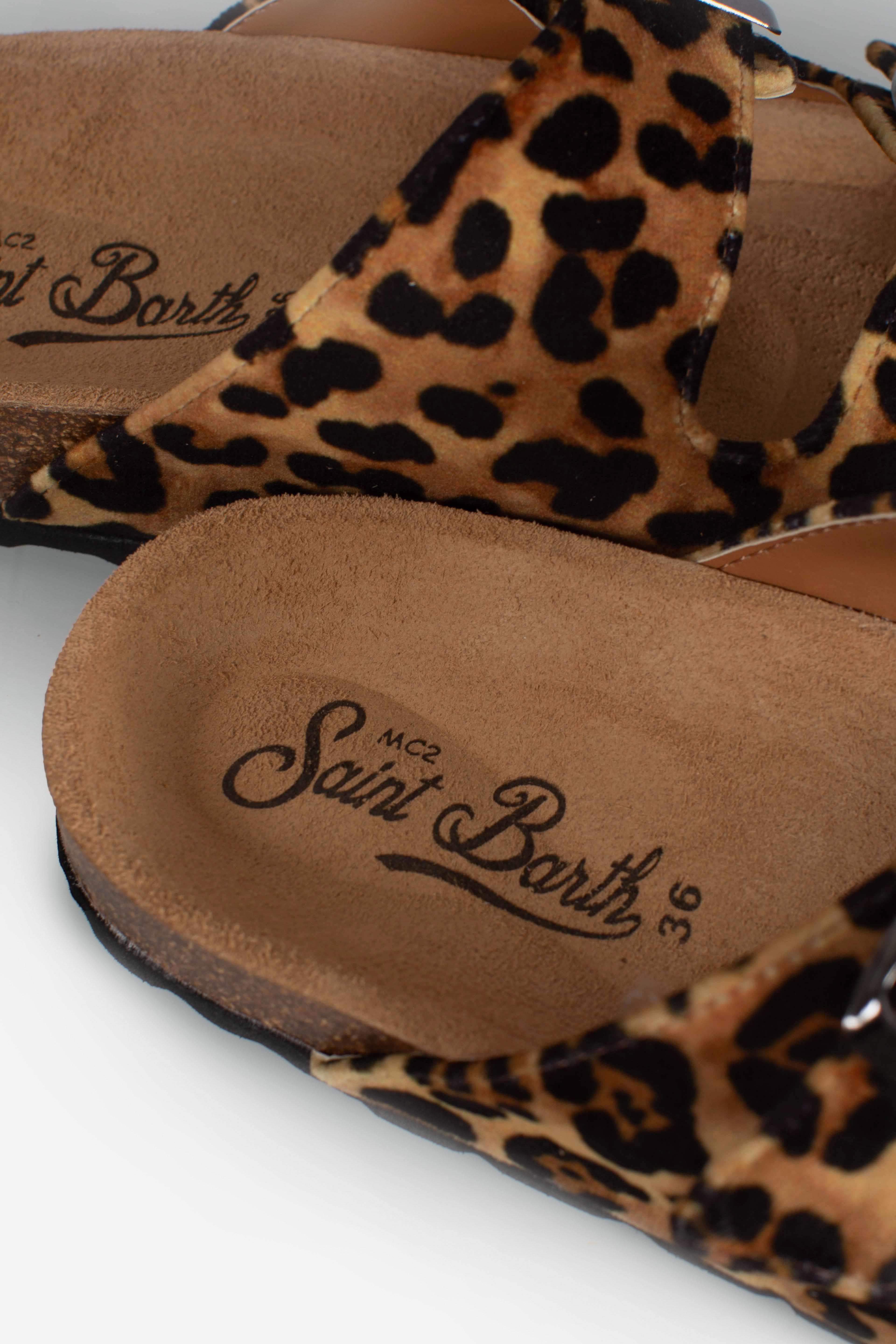 SANDALi CORK WITH STRAPS VELVET LEOPARD con doppia fibbia