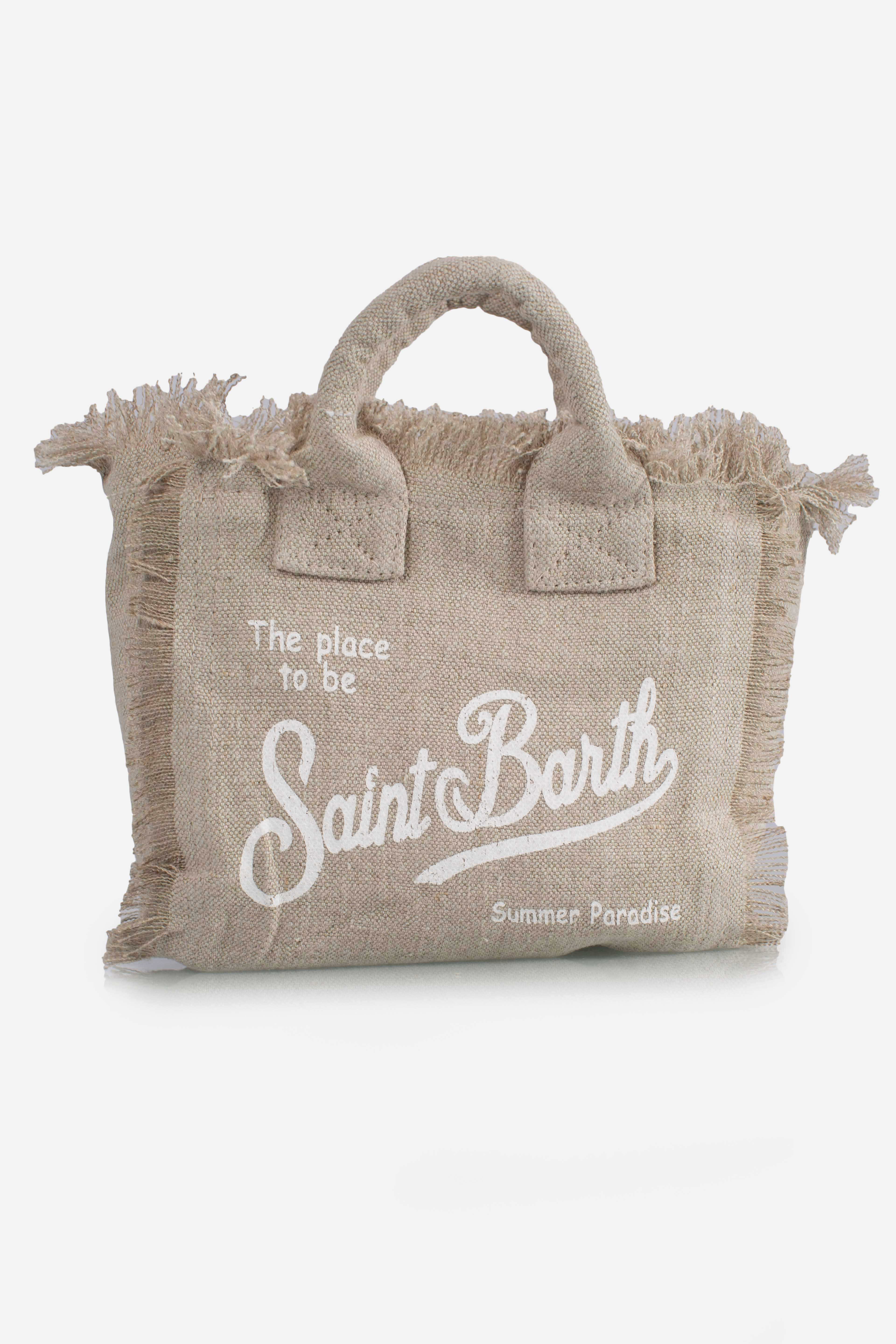 Borsa Vanity mini in lino beige tinta unita con tracolla removibile