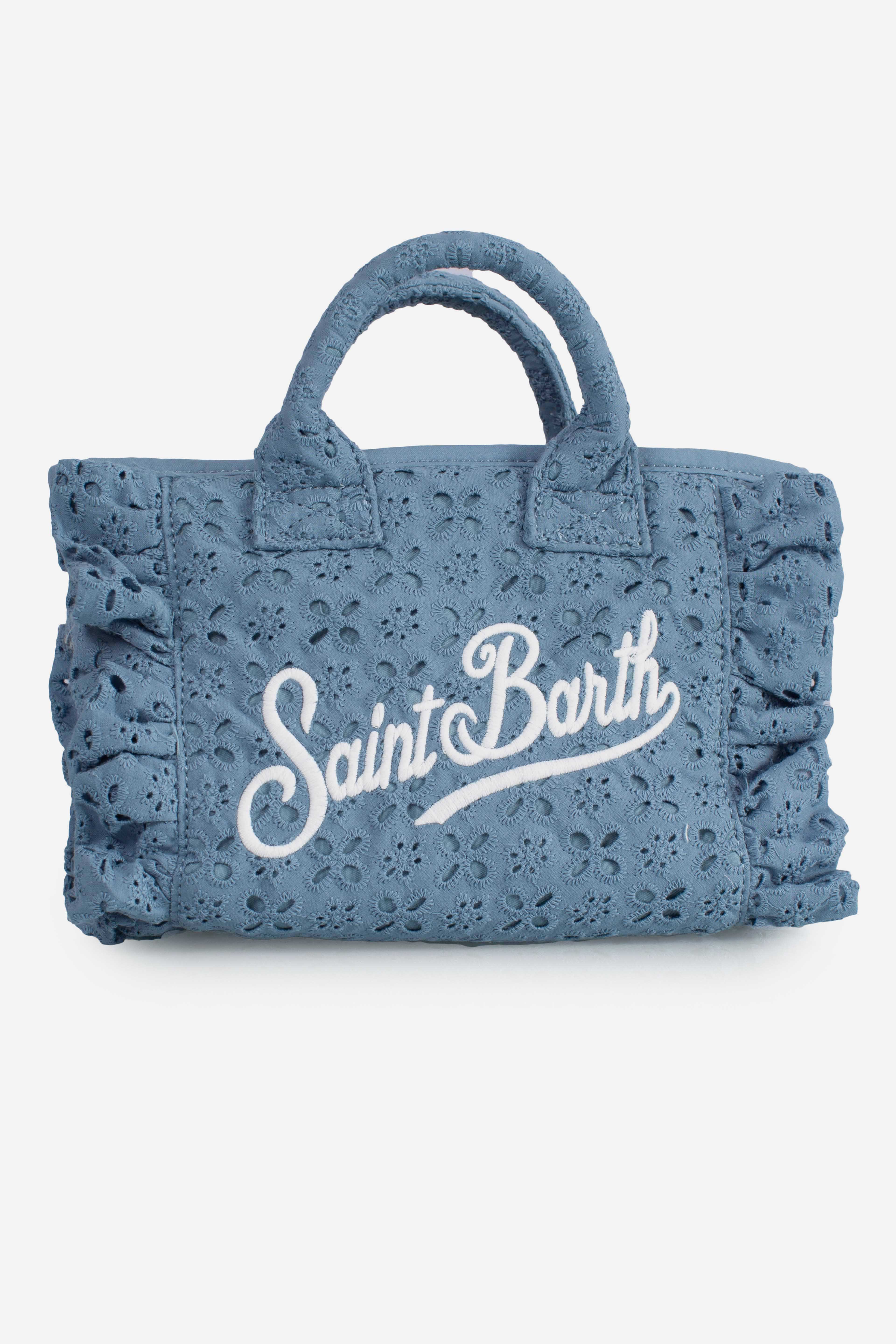 Borsa Vanity mini volant in cotone sangallo azzurra