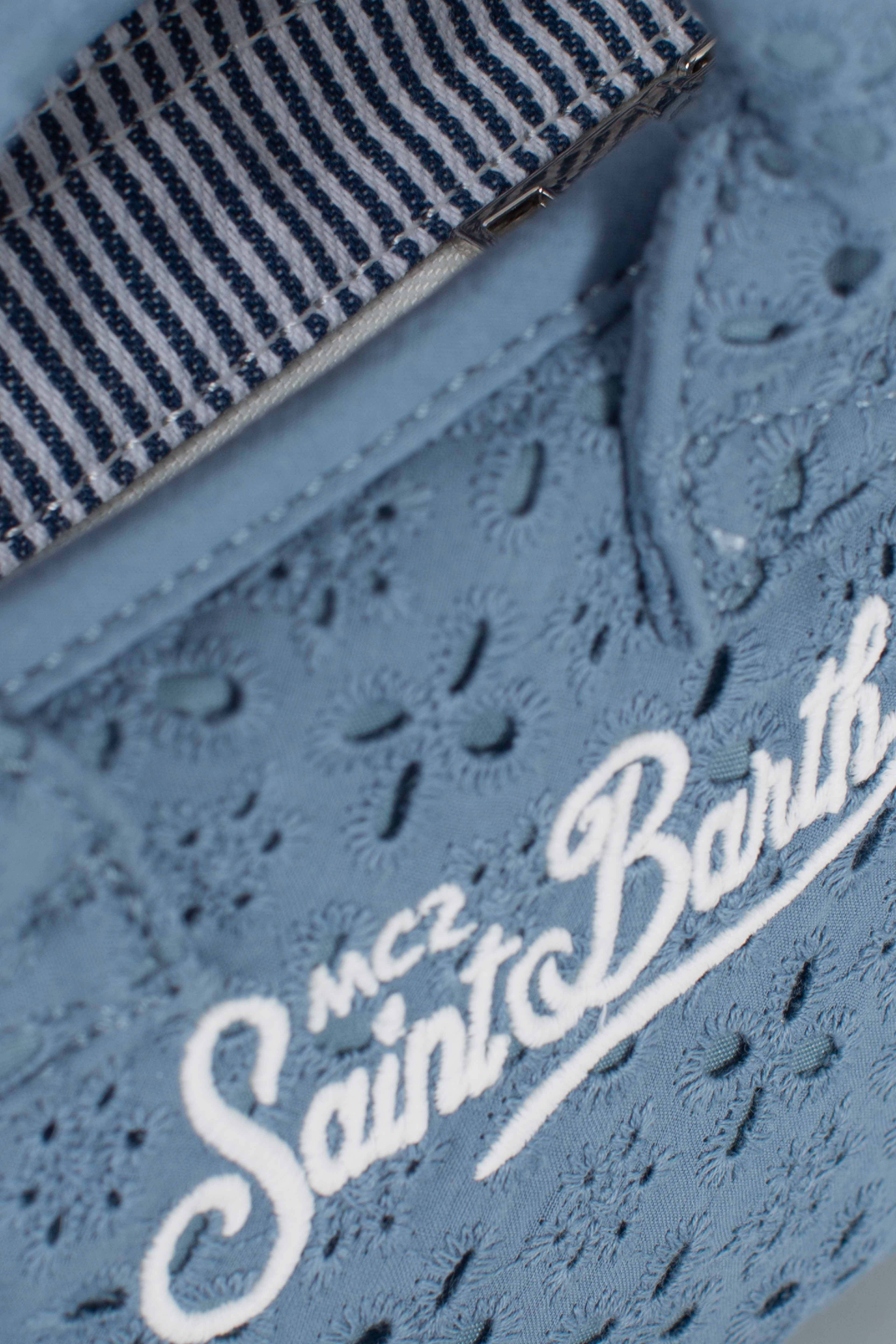 Borsa Vanity mini volant in cotone sangallo azzurra