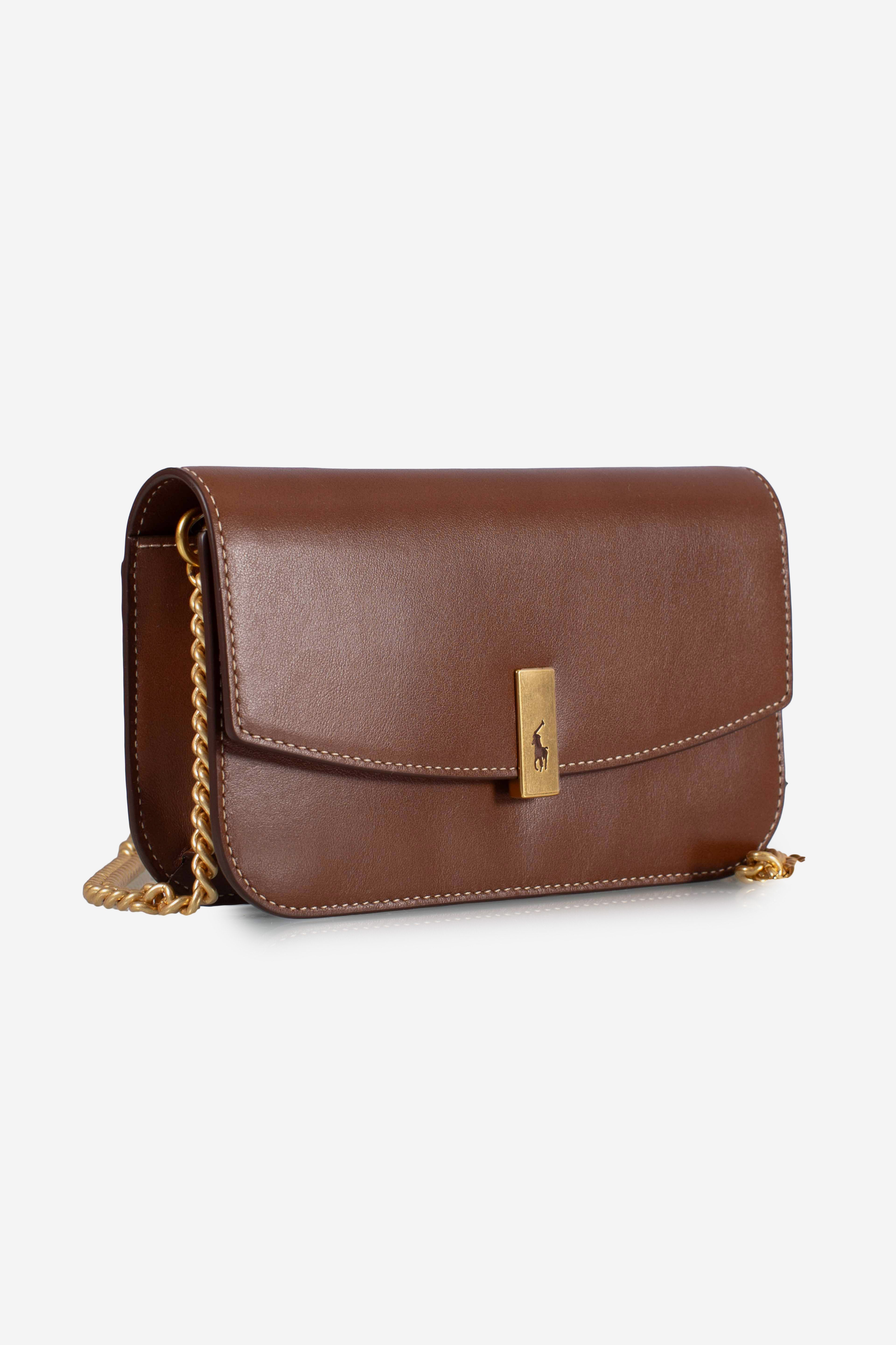 Portafoglio e borsa Polo ID in pelle con catena brown