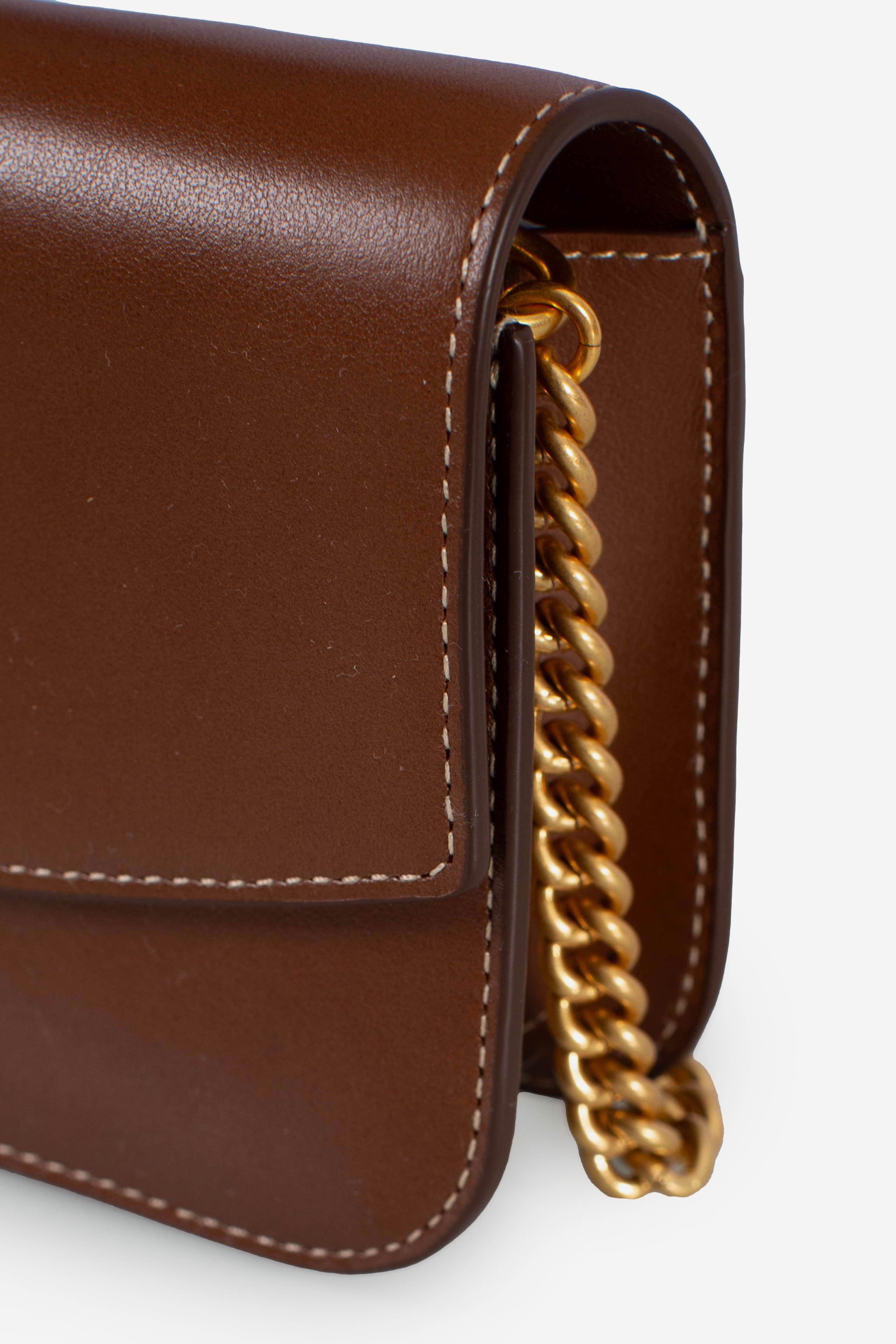 Portafoglio e borsa Polo ID in pelle con catena brown