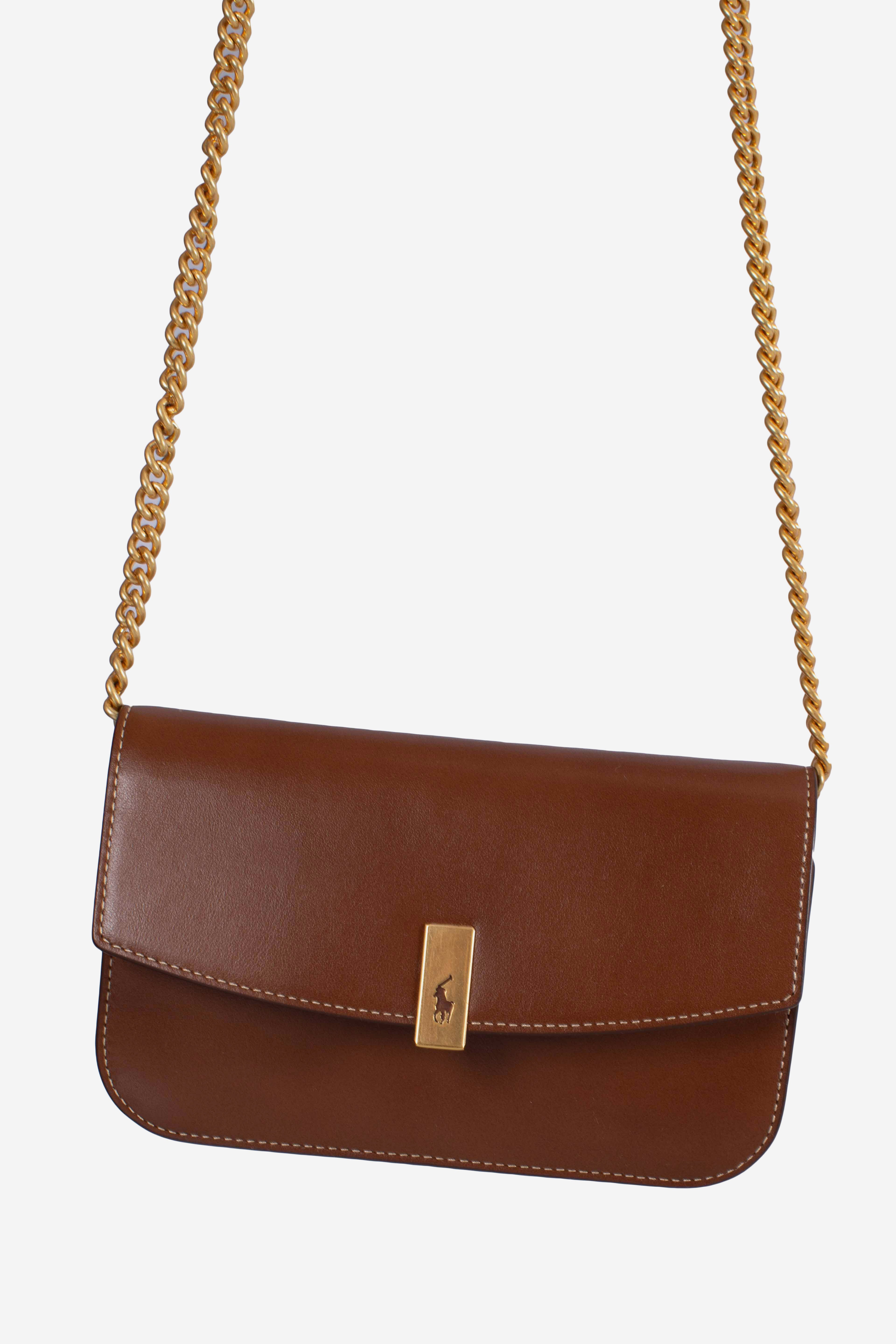 Portafoglio e borsa Polo ID in pelle con catena brown