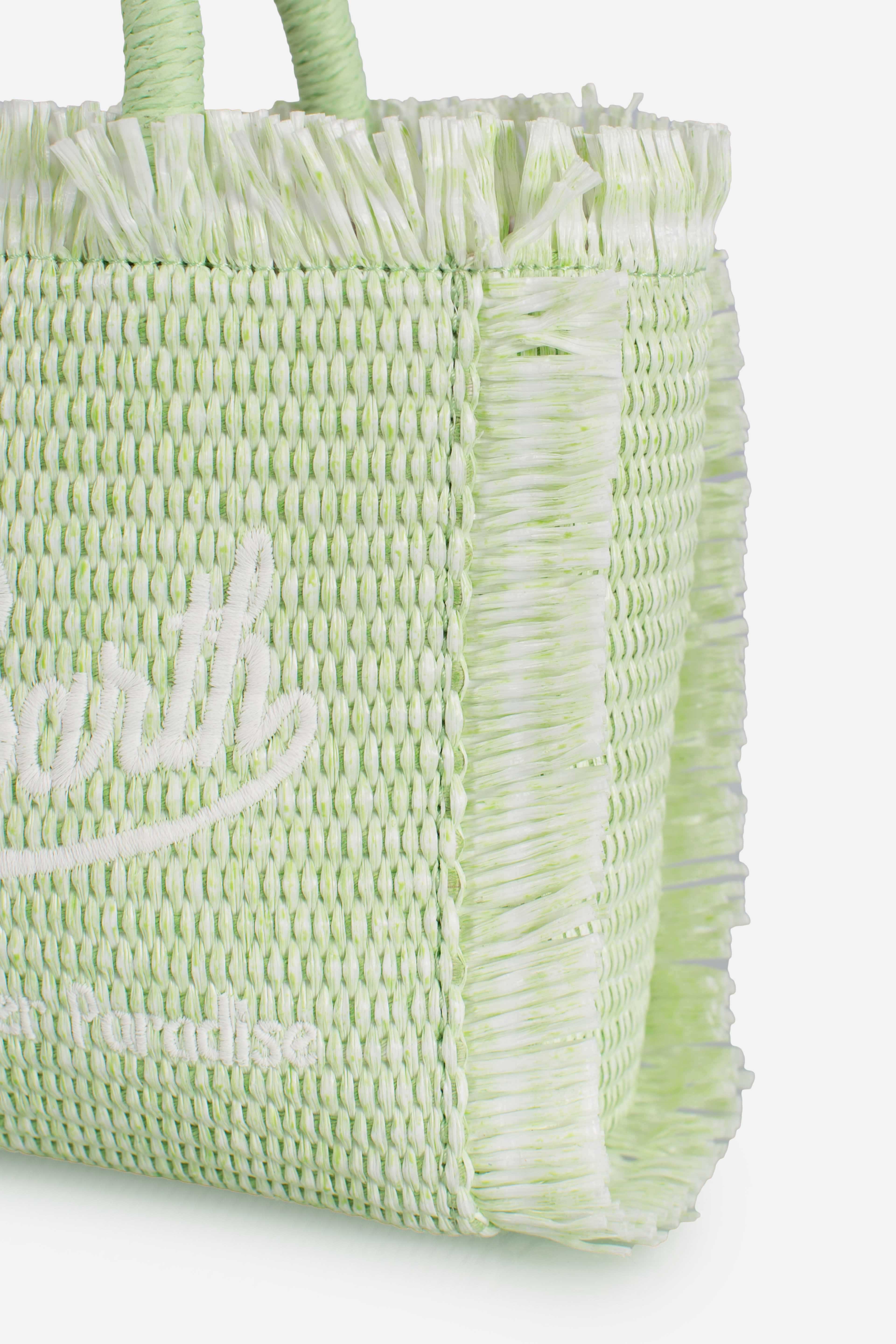 Borsa Mini Vanity verde effetto paglia