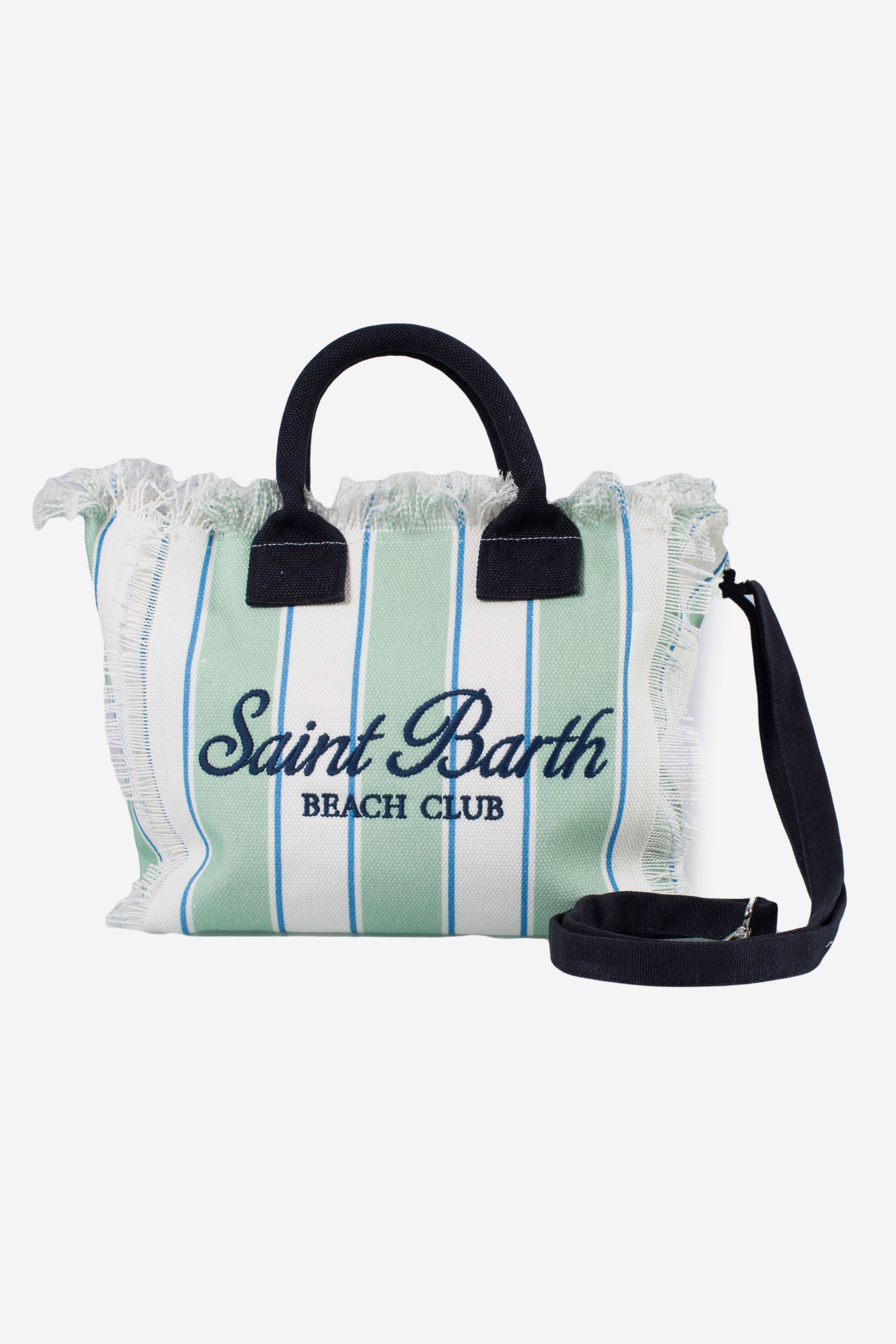 Borsa Colette in canvas a righe verdi con logo ricamato